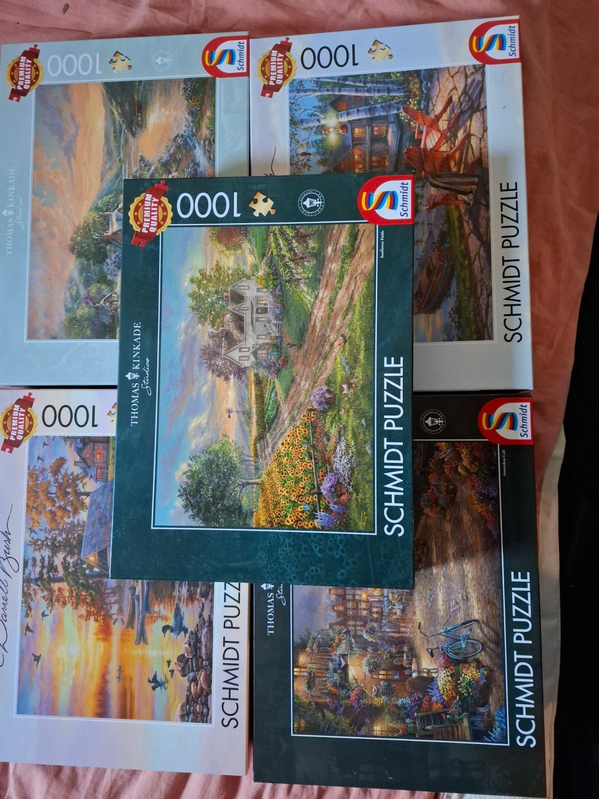 Schmidt Puzzels 1000 stukjes - 5 x  Thomas Kinkade/Darrell, Ophalen of Verzenden, 500 t/m 1500 stukjes, Zo goed als nieuw, Legpuzzel