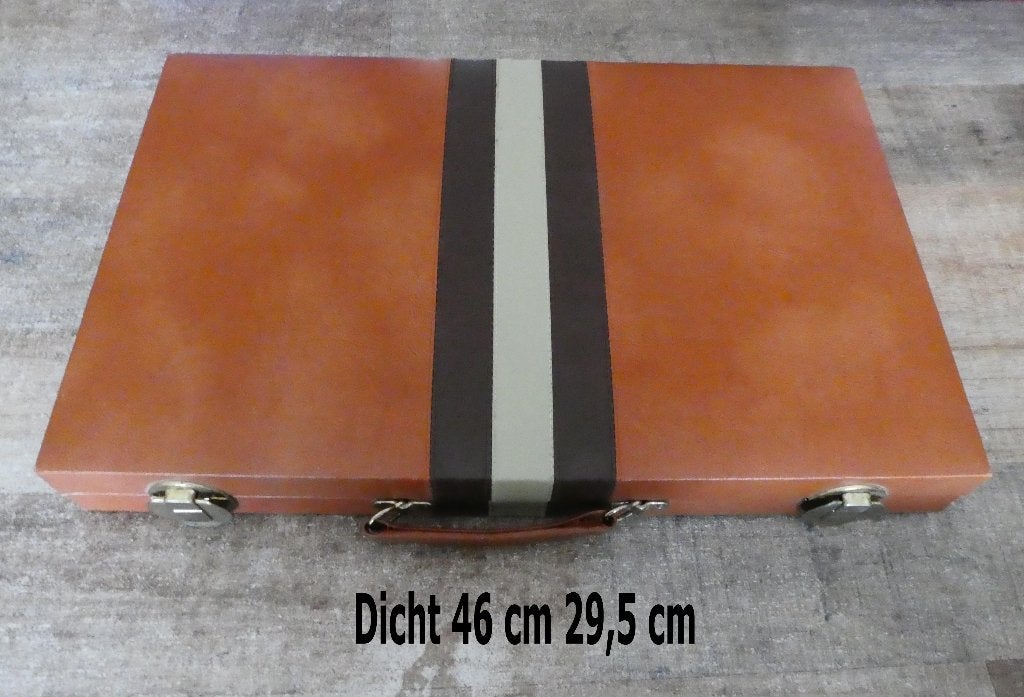 Grote mooie bruine luxe Backgammon koffer Tric Trac tavla., Een of twee spelers, Ophalen of Verzenden, Zo goed als nieuw
