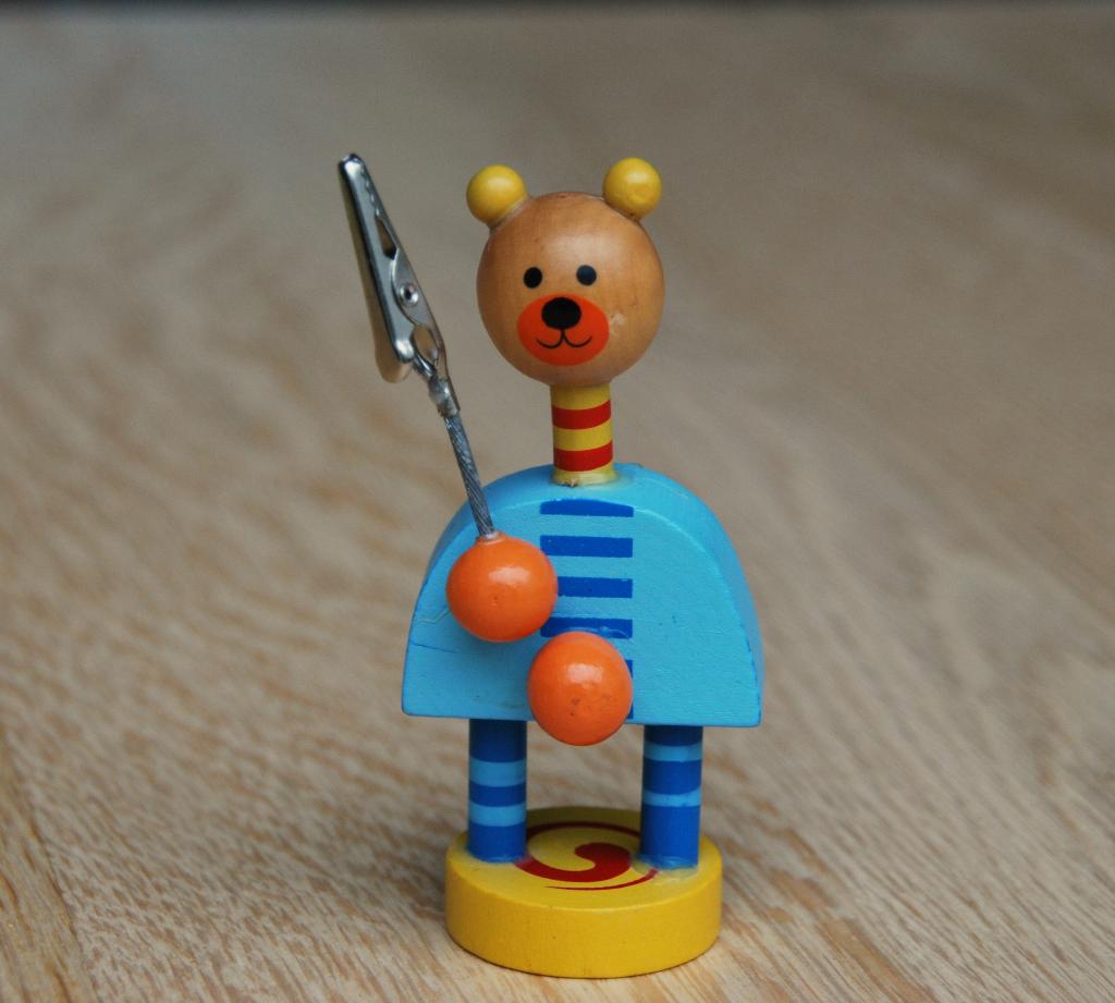 Memohouder met clip (beertje), Hout, Blauw, Overige stijlen, Nieuw
