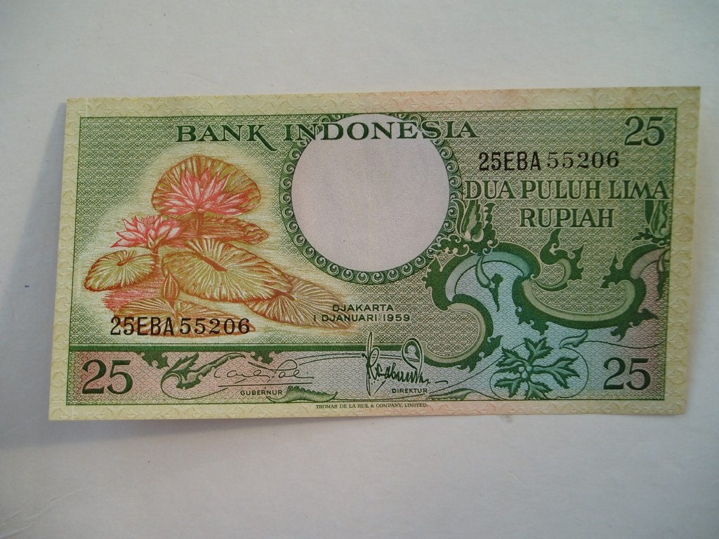 746. Indonesia, 25 rupiah 1959 UNC Water Lilies., Verzenden, Zuidoost-Azië, Los biljet