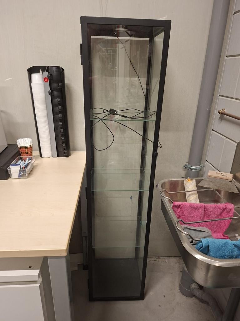 IKEA BLÅLIDEN Vitrinekast zwart met verlichting, Ophalen, Minder dan 50 cm, Glas, Modern, minimalistisch