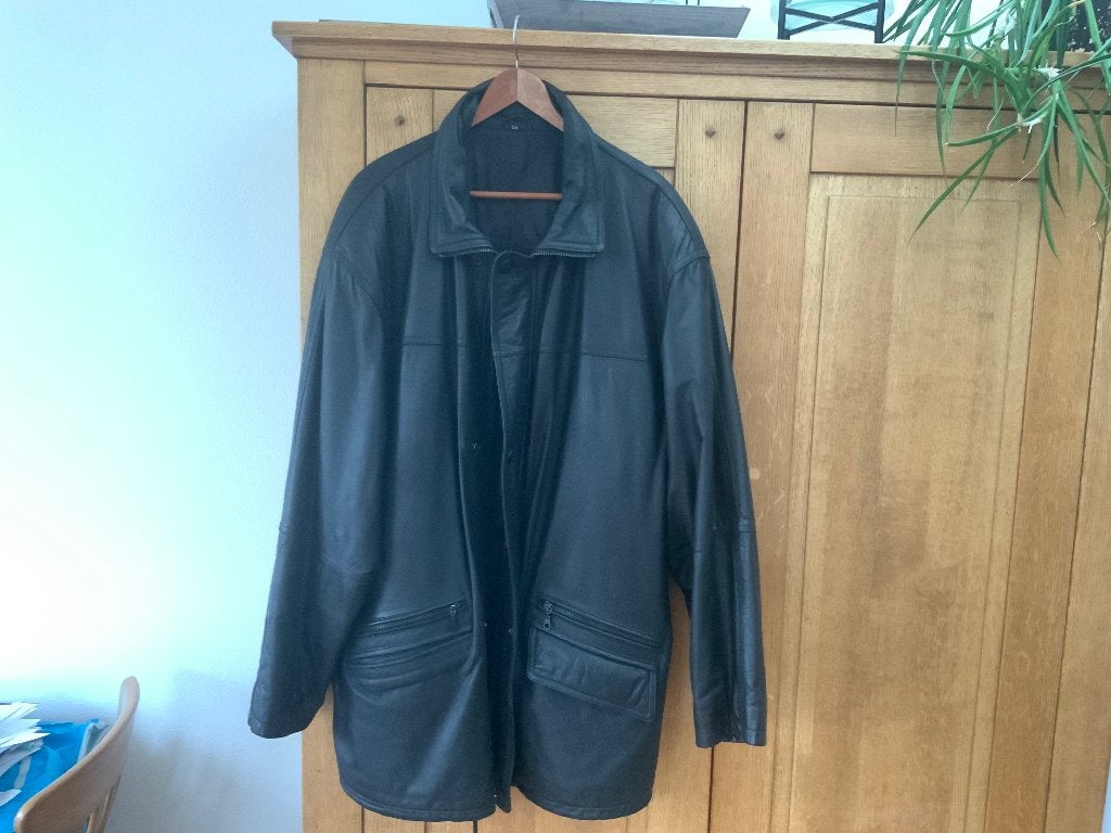Leren herenjas, Ophalen, Gedragen, Maat 56/58 (XL), Zwart