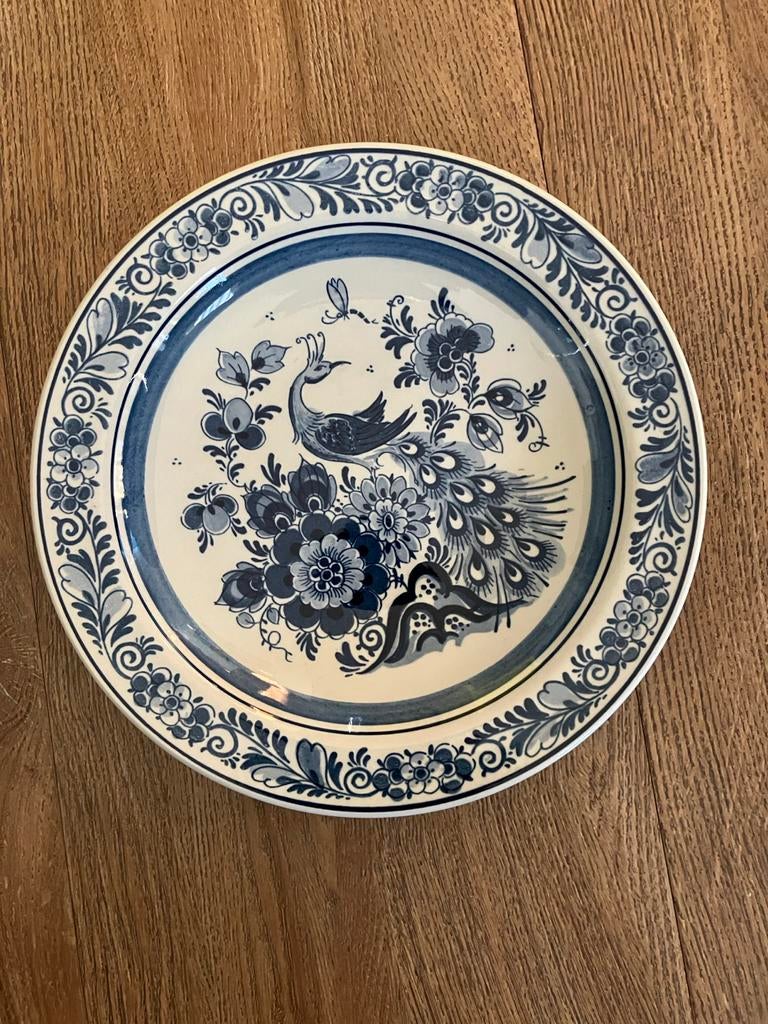 Royal Goedewaagen Delfts Blauw wandbord met pauw, 24cm, Ophalen