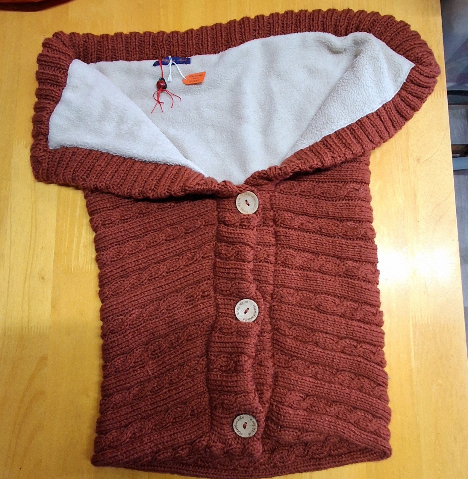 Gebreide baby slaapzak met fleece voering, Nieuw, Ophalen of Verzenden, Gevoerd, Bruin