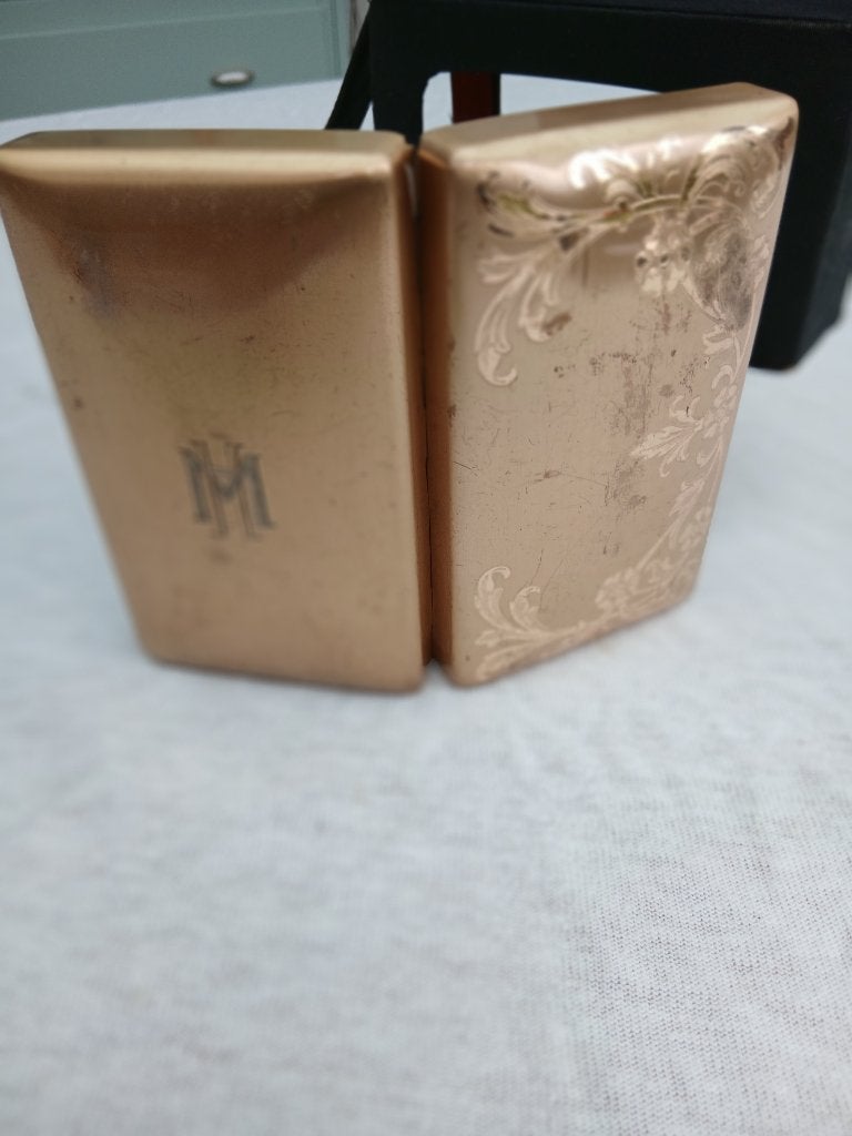 Vintage Gouden Make-up Doosje met Spiegel en Hoesje, Sieraden, Tassen en Uiterlijk, Gebruikt, Gehele gezicht, Ophalen of Verzenden