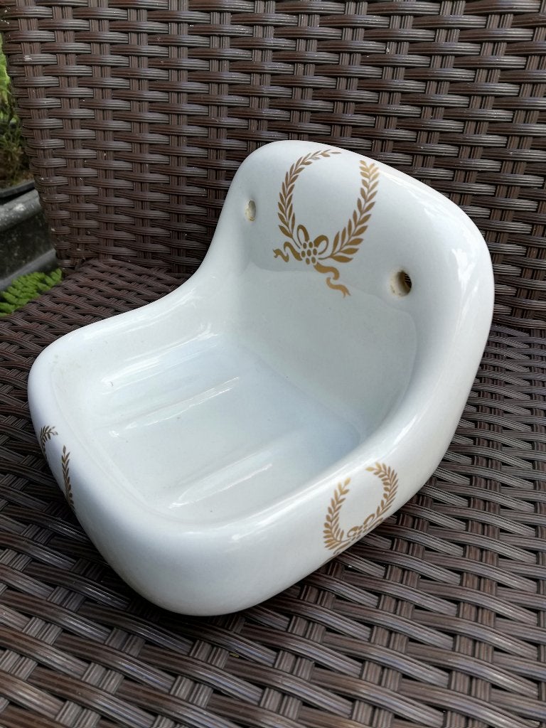 Frans zeepbakje wit porselein goudkleurig decor vredestak, Ophalen of Verzenden, Zo goed als nieuw, Wit