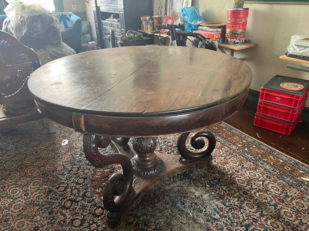 Antieke Ronde houten eettafel, Antiek en Kunst, Ophalen