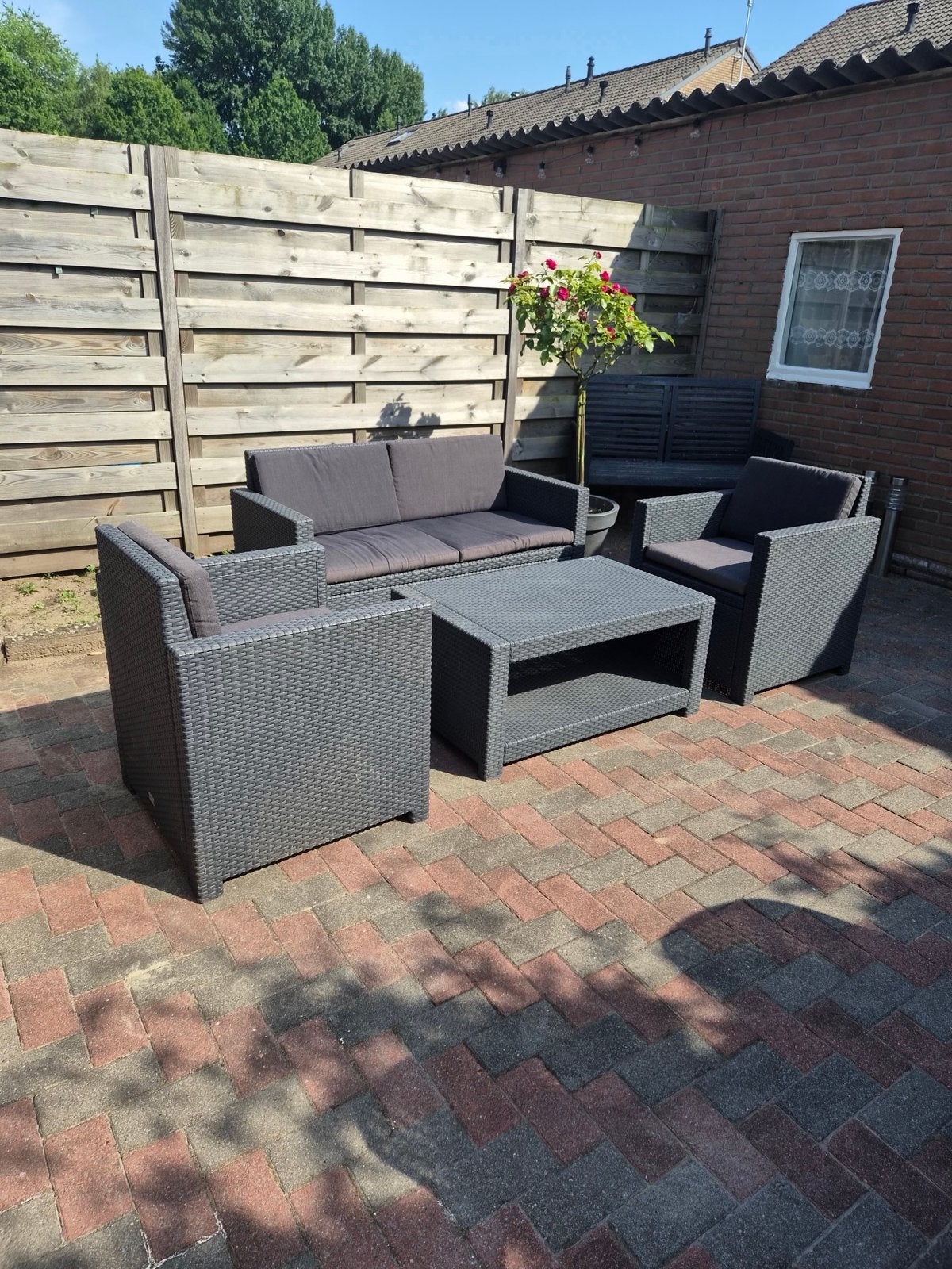 Complete Wicker Loungeset met Kussens - Zo goed als nieuw, Tuin en Terras, Ophalen, 4 zitplaatsen, Zo goed als nieuw, Loungeset