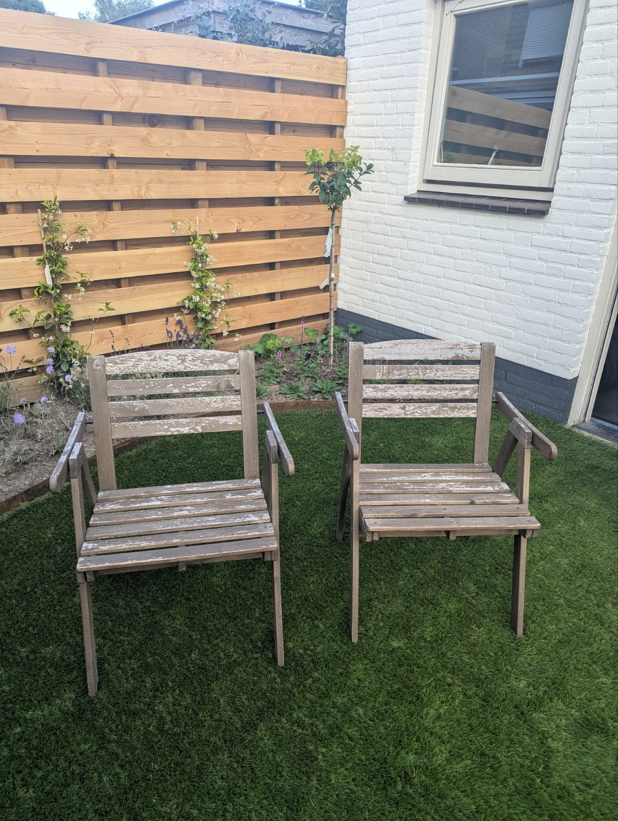 4 houten tuinstoelen - opknapper, Ophalen, Gebruikt, Hout, Inklapbaar
