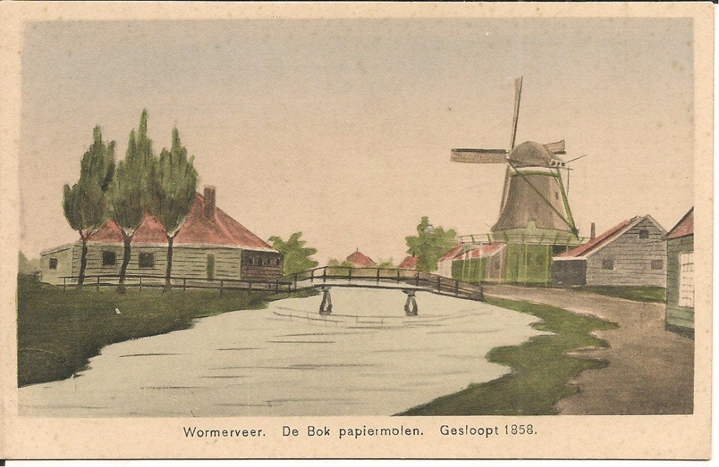 Oude ansichtkaart Wormerveer, De Bok papiermolen, Ophalen of Verzenden, 1940 tot 1960, Gelopen, Noord-Holland