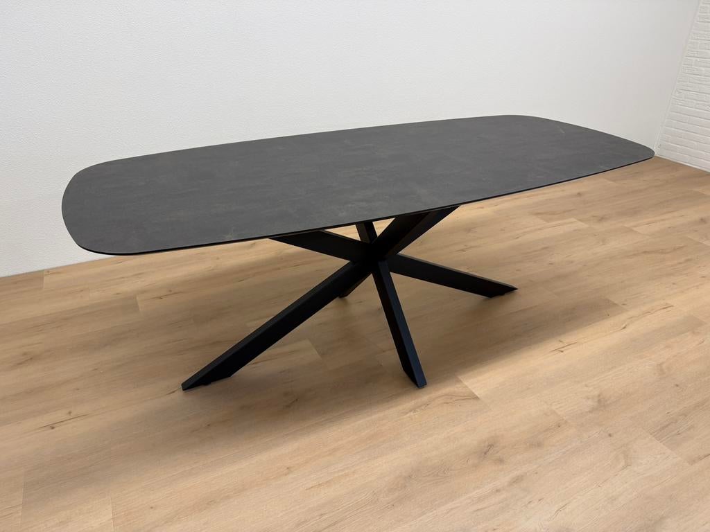 Deens ovale eettafel HPL marmer 210x100 - Direct Leverbaar, 100 tot 150 cm, 200 cm of meer, Ophalen of Verzenden, Zo goed als nieuw