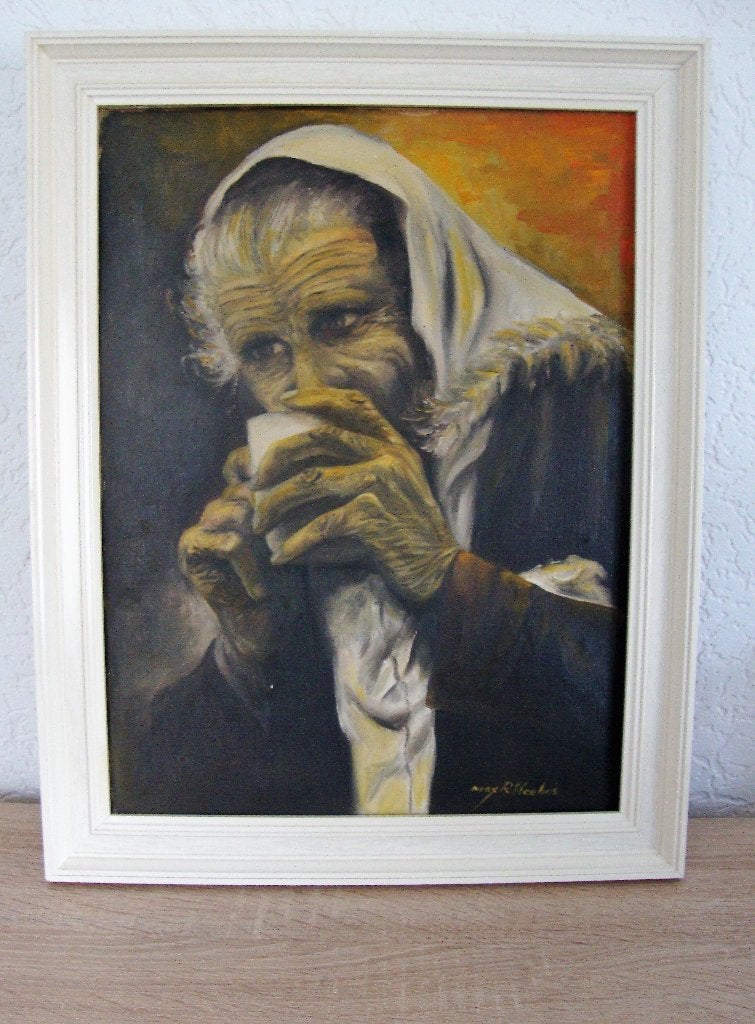 Olieverfschilderij 'Oude Vrouw' gesigneerd Max R. Hecker, Antiek en Kunst, Ophalen of Verzenden