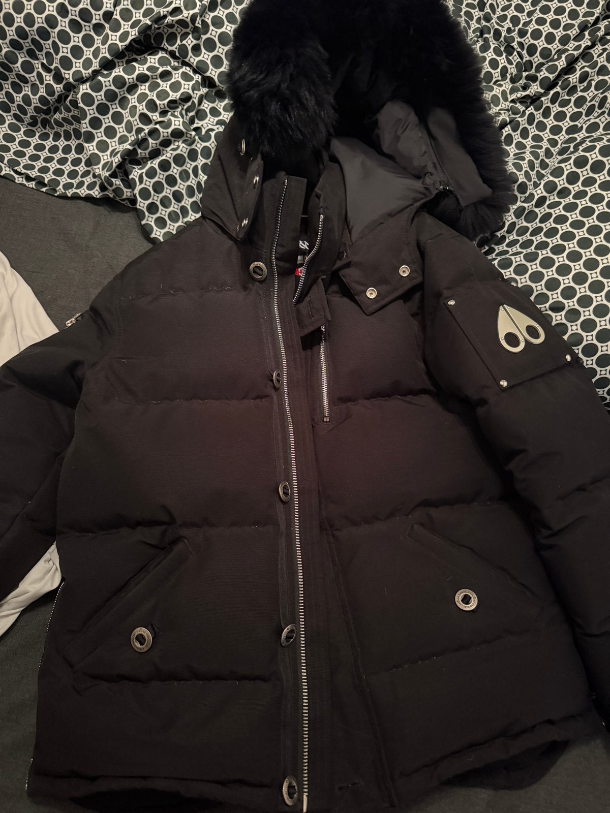 Moose Knuckles winterjas met bontkraag, Ophalen of Verzenden, Gedragen, Maat 52/54 (L), Zwart