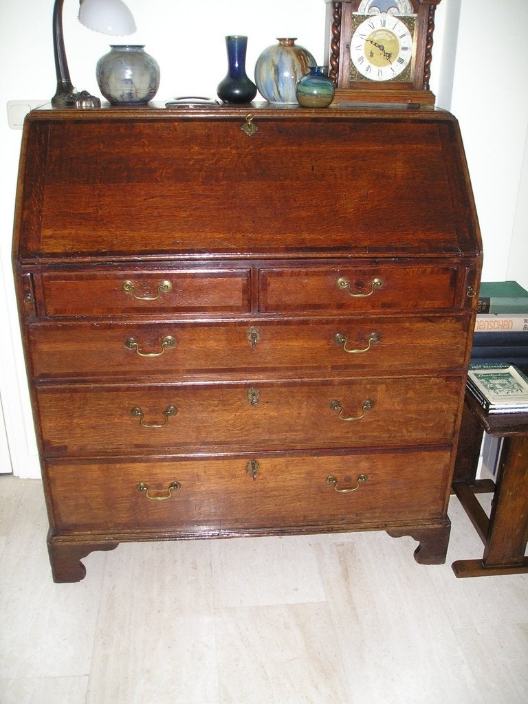 Antieke secretaire .Volledig massief Eikenhout uitklapbaar, Antiek en Kunst, Ophalen