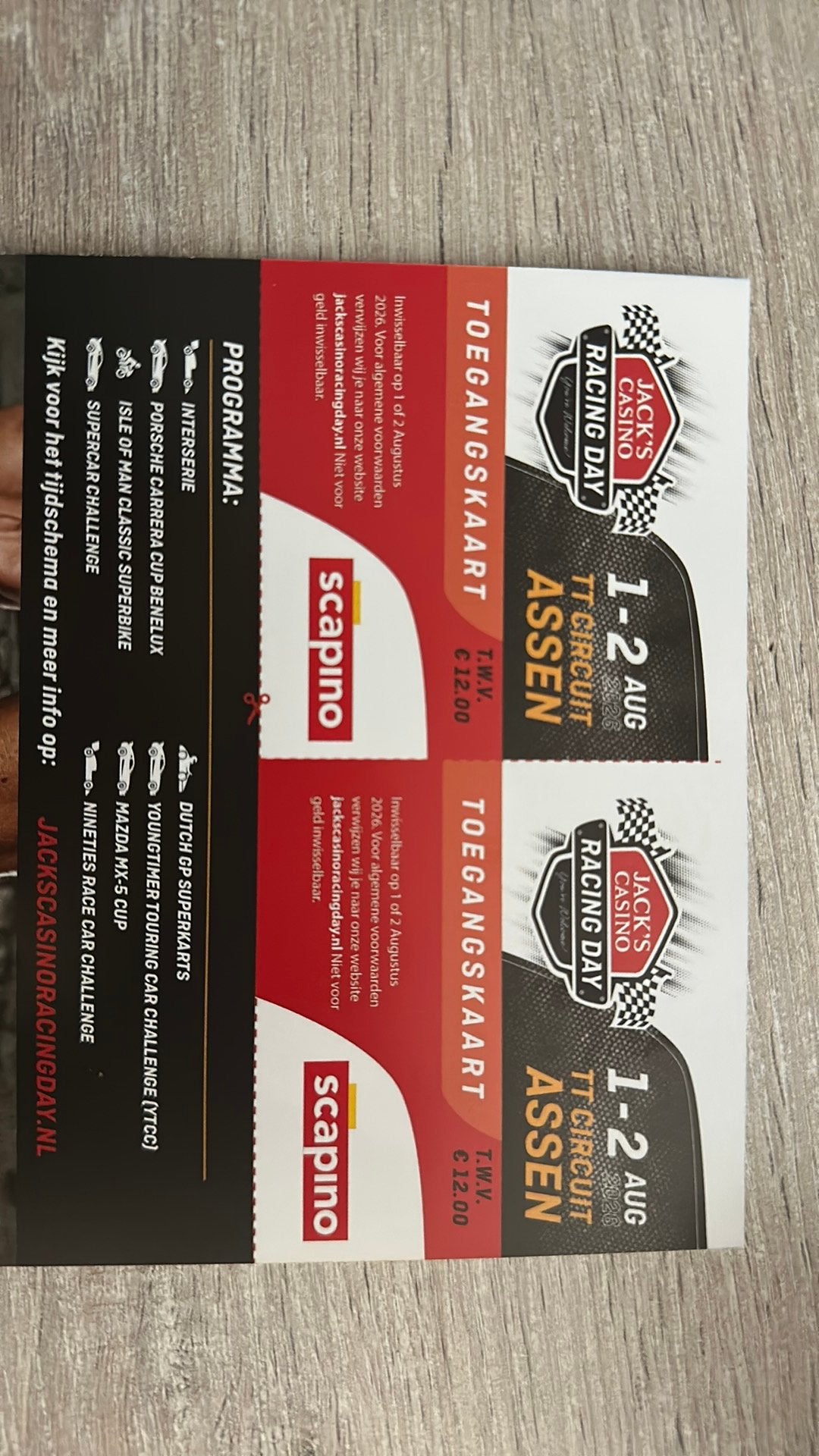 TT Assen entree Jack’s Casino Racing day, Tickets en Kaartjes, Twee personen