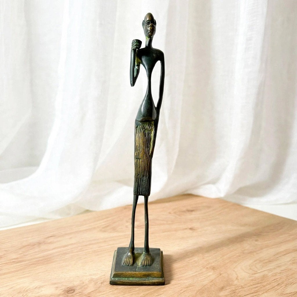 Vintage Afrikaans Bronzen Beeld Strijder - Massief Brons, Ophalen of Verzenden, Brons