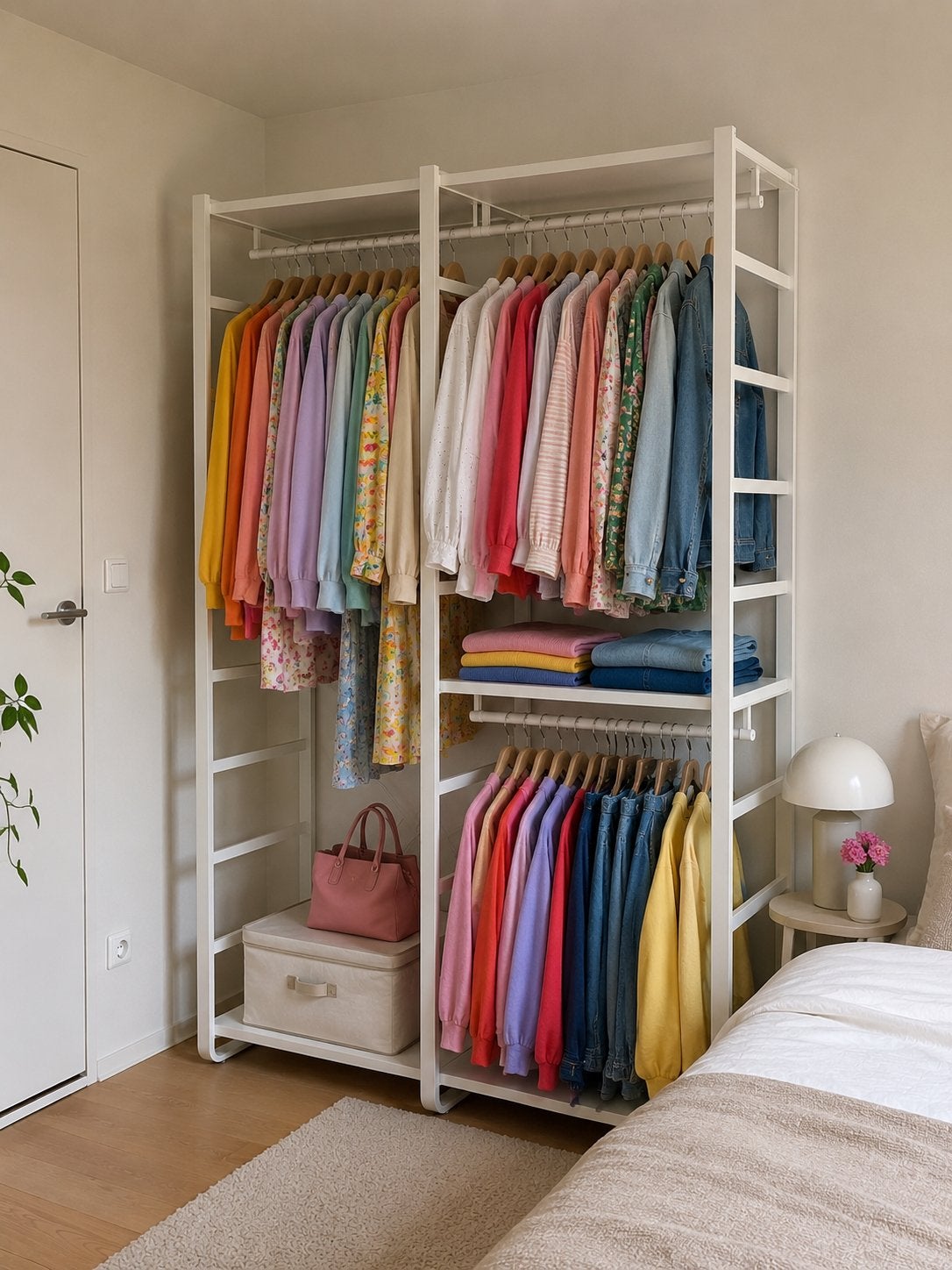 IKEA ELVARLI Kledingkastcombinatie Wit (125x55x216 cm), Huis en Inrichting, Ophalen, Met plank(en), Gebruikt, 100 tot 150 cm