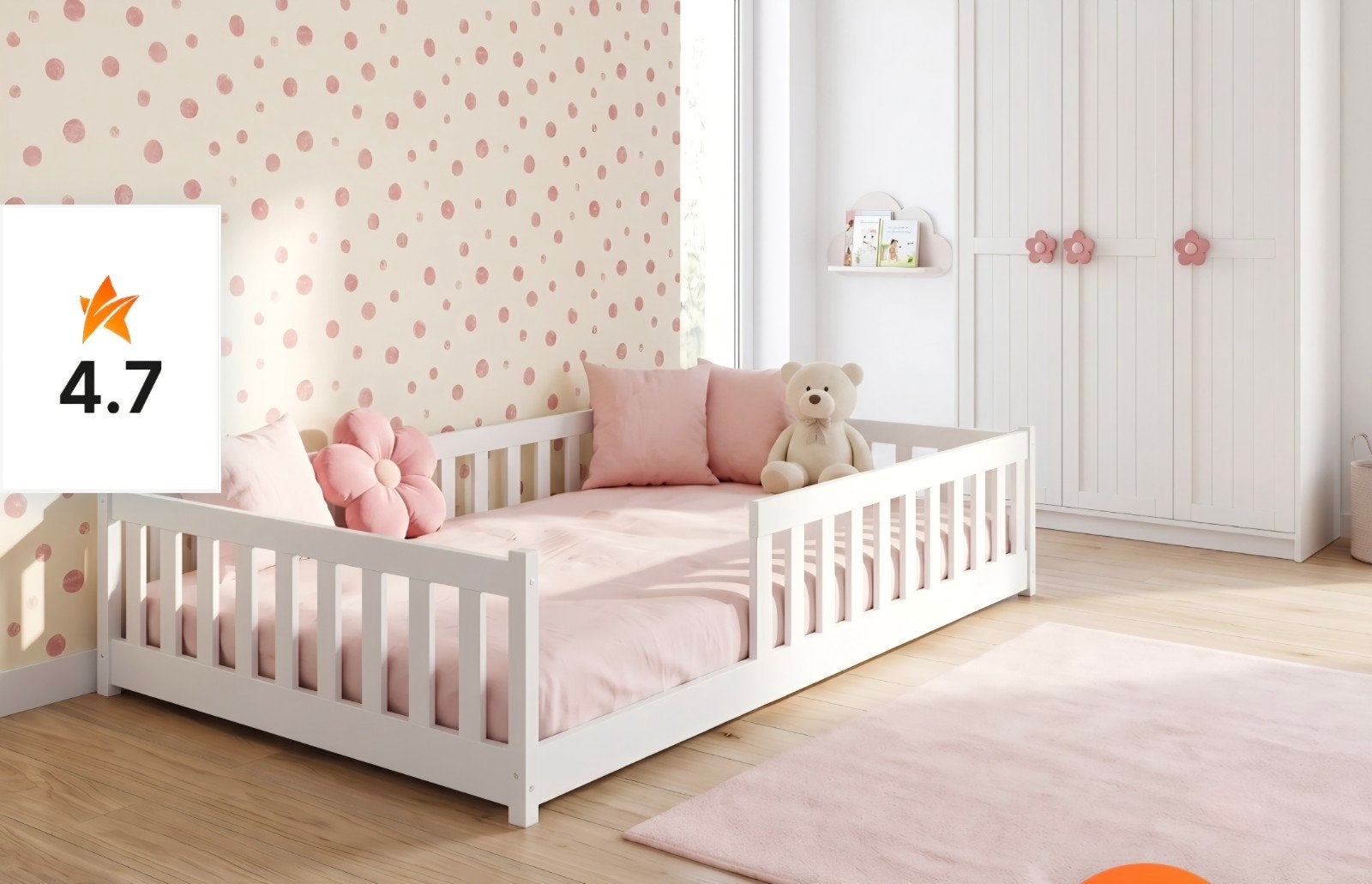 Montessori vloerbed 120x200 - Nieuwstaat, Ophalen, Eenpersoons, Wit, Nieuw