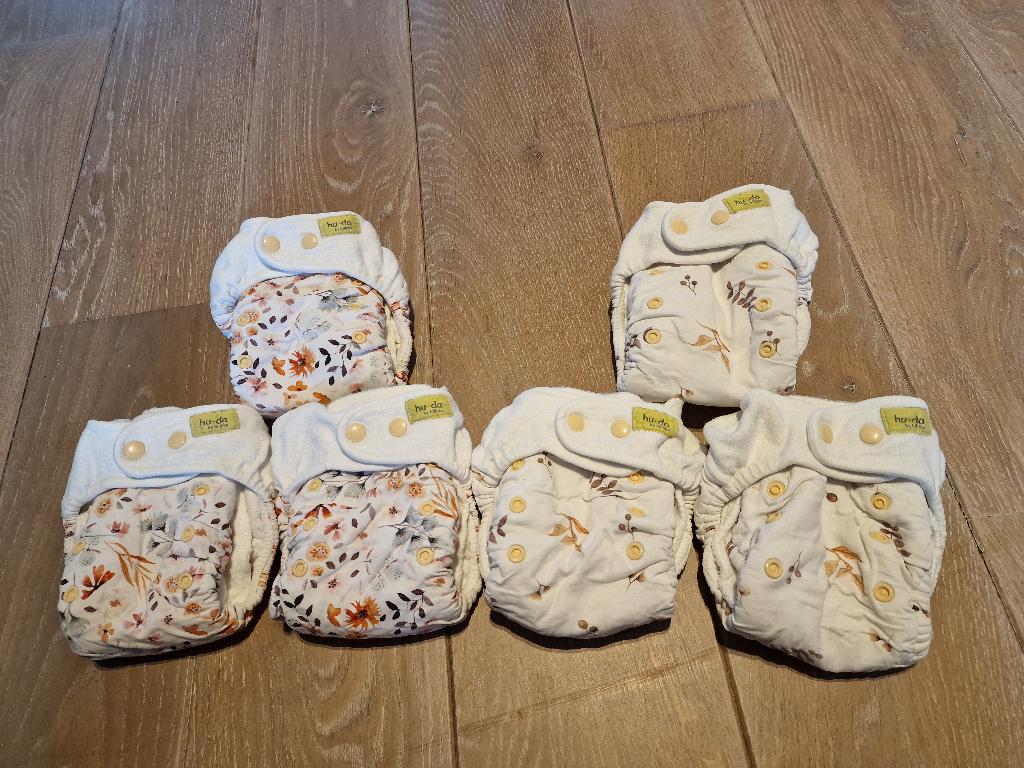6 stuks wasbare luiers Hu-Da bamboe One Size, Ophalen of Verzenden, Zo goed als nieuw, Overige typen, Overige merken