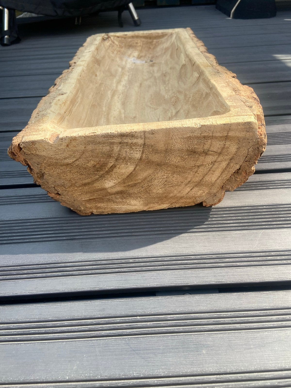 Houten schaal van boomstam - Rustiek en uniek, Ophalen of Verzenden, Zo goed als nieuw, Rechthoekig, Hout
