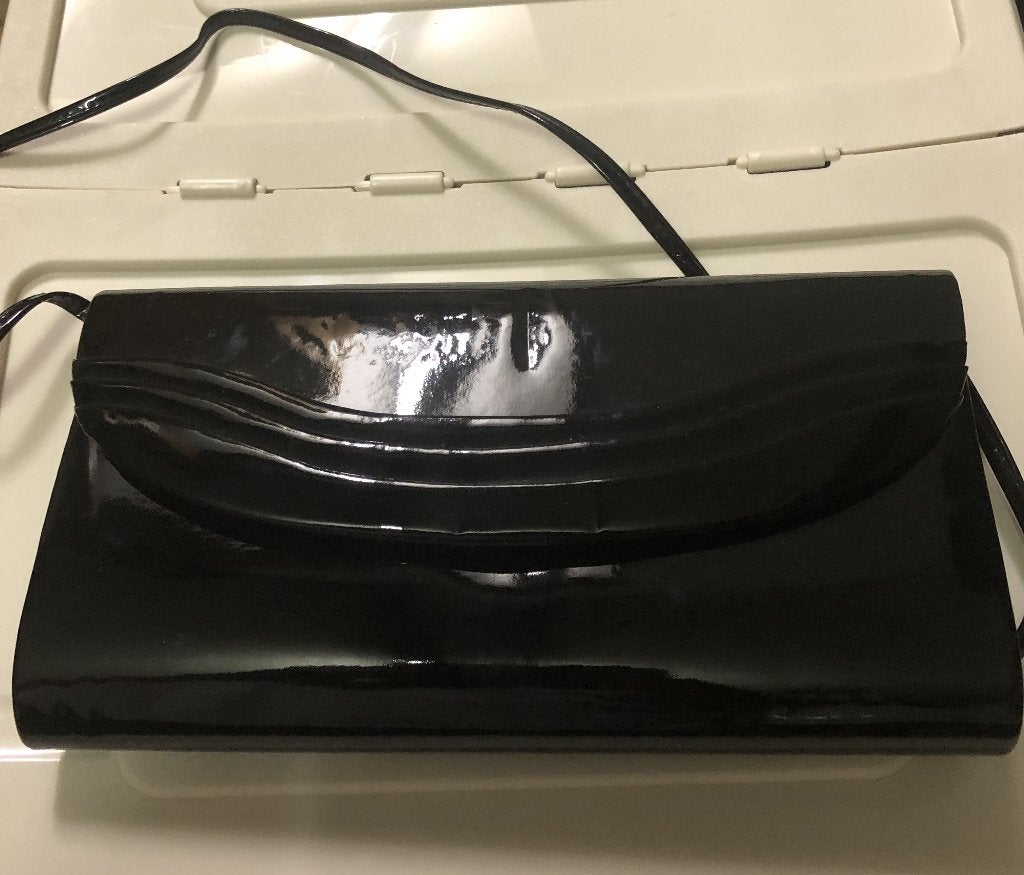 Dames clutch, zwart lak, 1 vaks, Ophalen of Verzenden, Zo goed als nieuw, Zwart, Avondtasje
