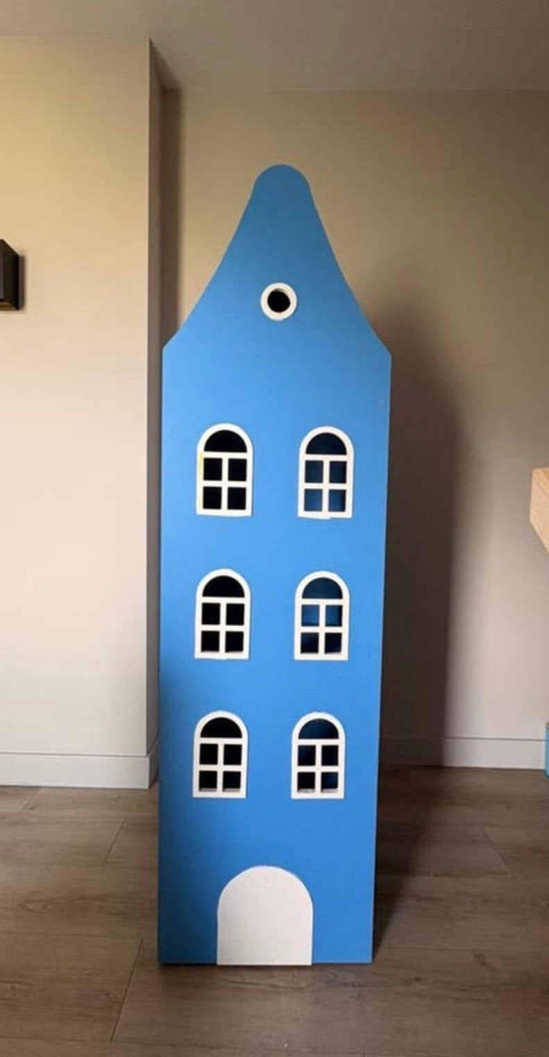Blauwe Grachtenpand Kast - Speelse Opberger, Ophalen of Verzenden, Gebruikt