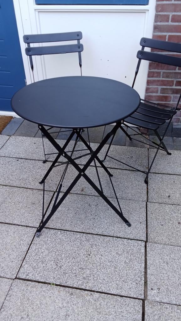 Bistro Tuinset Zwart - 2 Stoelen en Tafel, 2 zitplaatsen, Overige materialen, Bijzettafel, Ophalen of Verzenden
