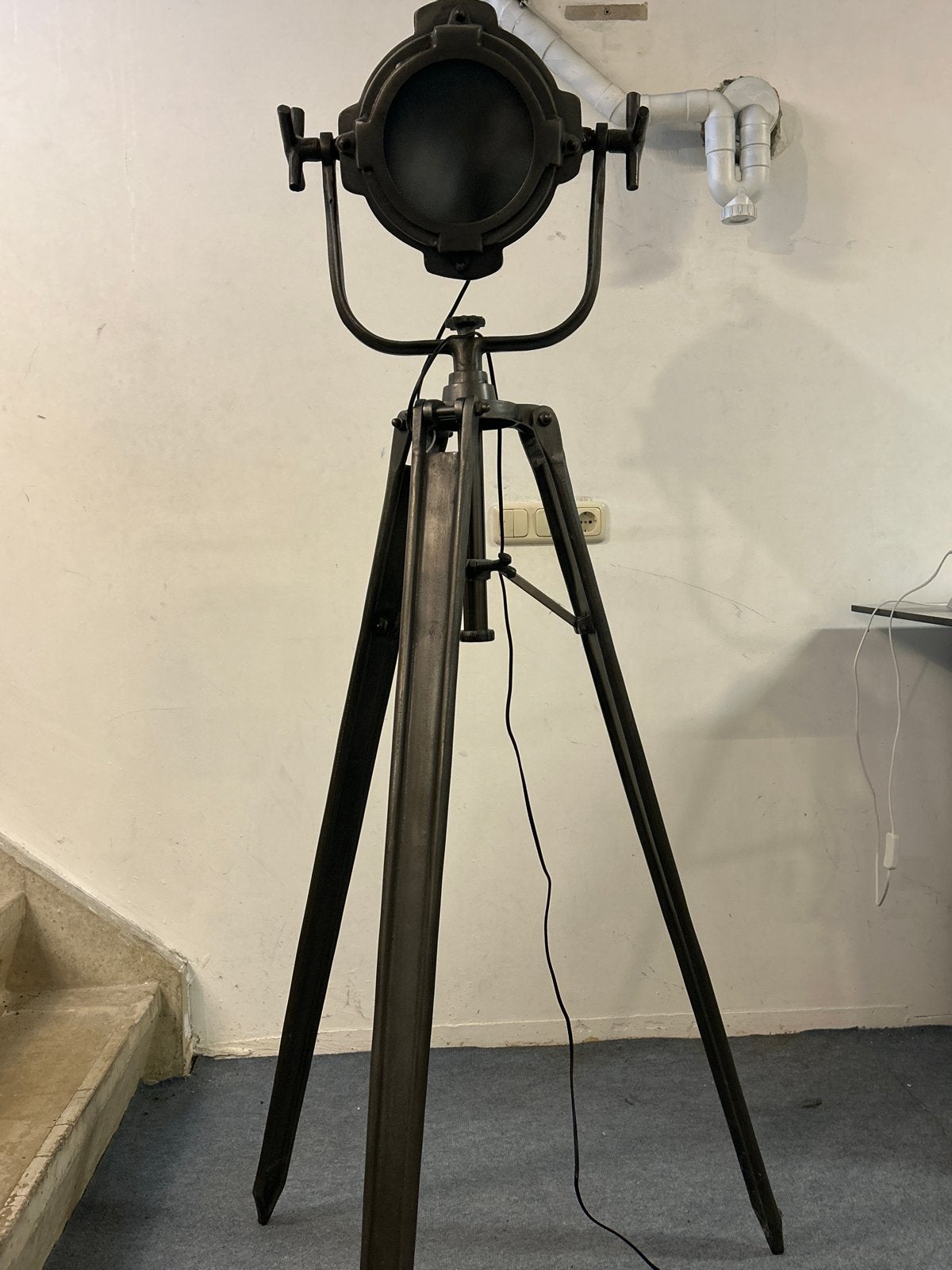 Industriële Vloerlamp met Statief - 165 cm Hoog, Ophalen, Gebruikt, Metaal, 150 tot 200 cm