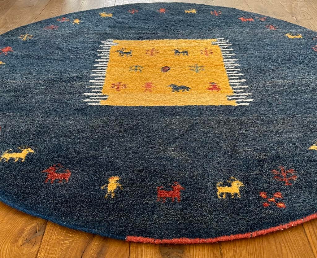Perzisch tapijt handgeknoopt GABBEH rond VLOERKLEED, Ophalen, 100 tot 150 cm, Rond, Zo goed als nieuw