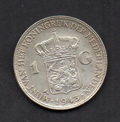 Zilveren Gulden 1943 Koningin Wilhelmina (40), 1 gulden, Zilver, Ophalen of Verzenden, Koningin Wilhelmina