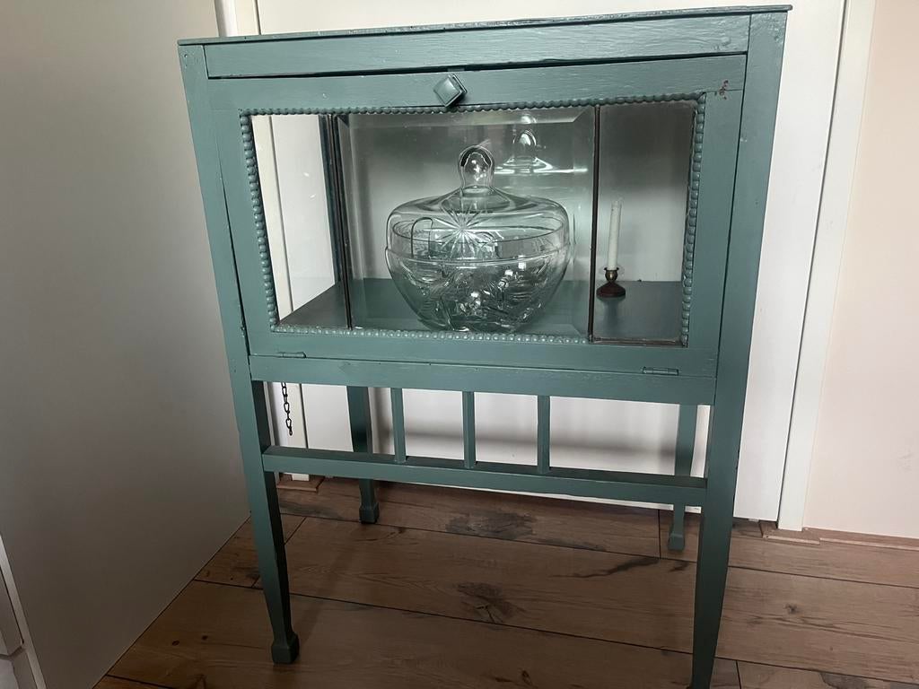 Vintage theekastje vitrine, Ophalen, Zo goed als nieuw, 25 tot 50 cm, Minder dan 100 cm