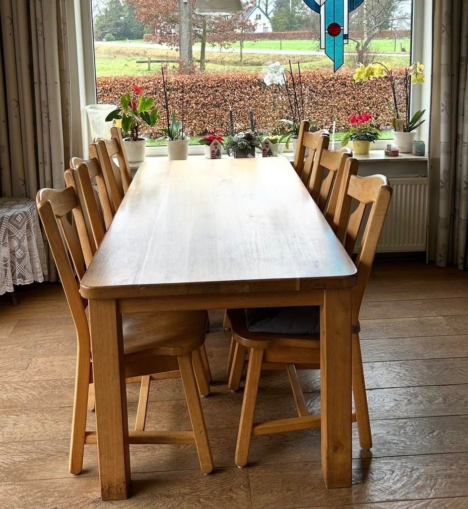 Eikenhout tafel 180x89x76cm met 6 stoelen, Ophalen, Gebruikt, Overige kleuren, Vijf, Zes of meer stoelen