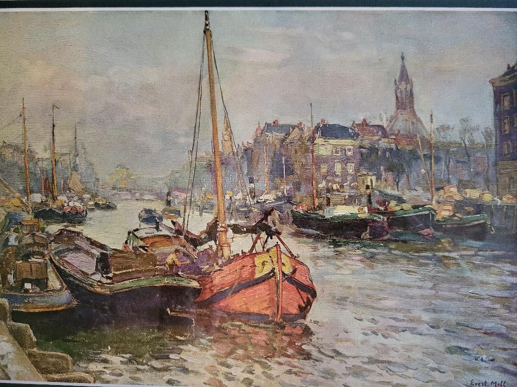 Litho van Evert Moll, Leuvehaven Rotterdam, Antiek en Kunst, Ophalen of Verzenden