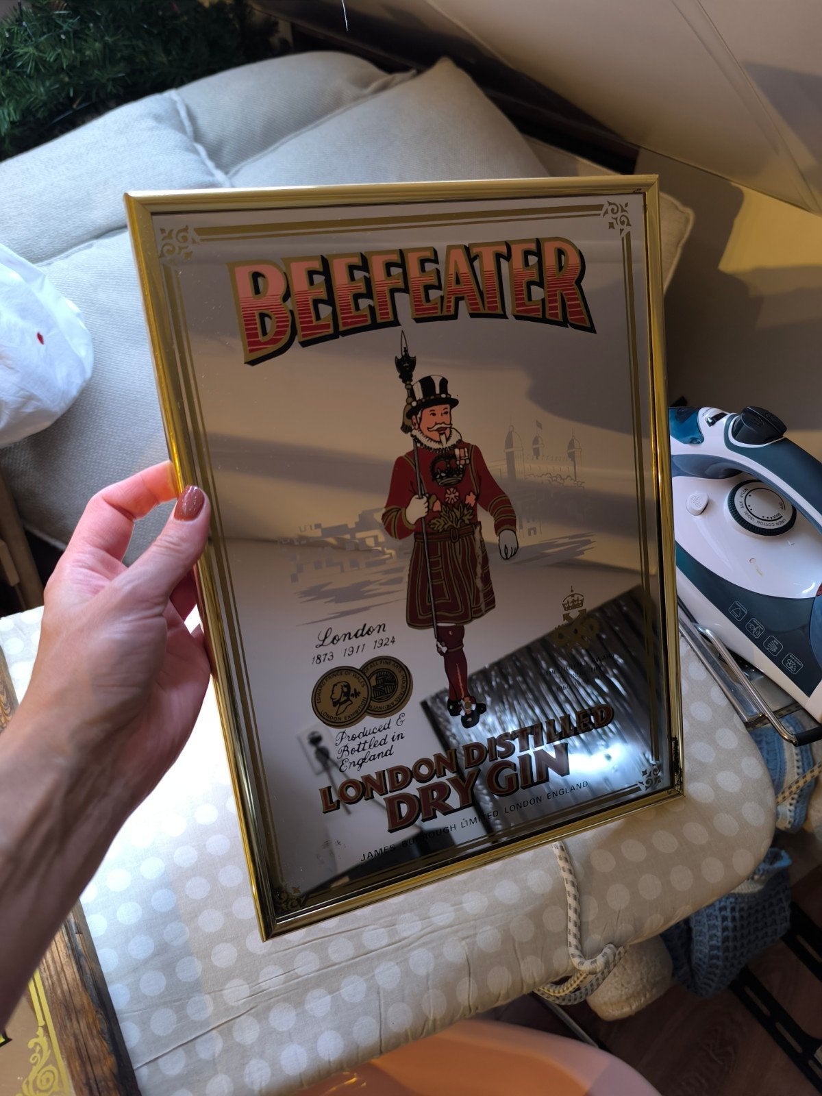 Vintage Beefeater spiegel – retro bar decor, Ophalen