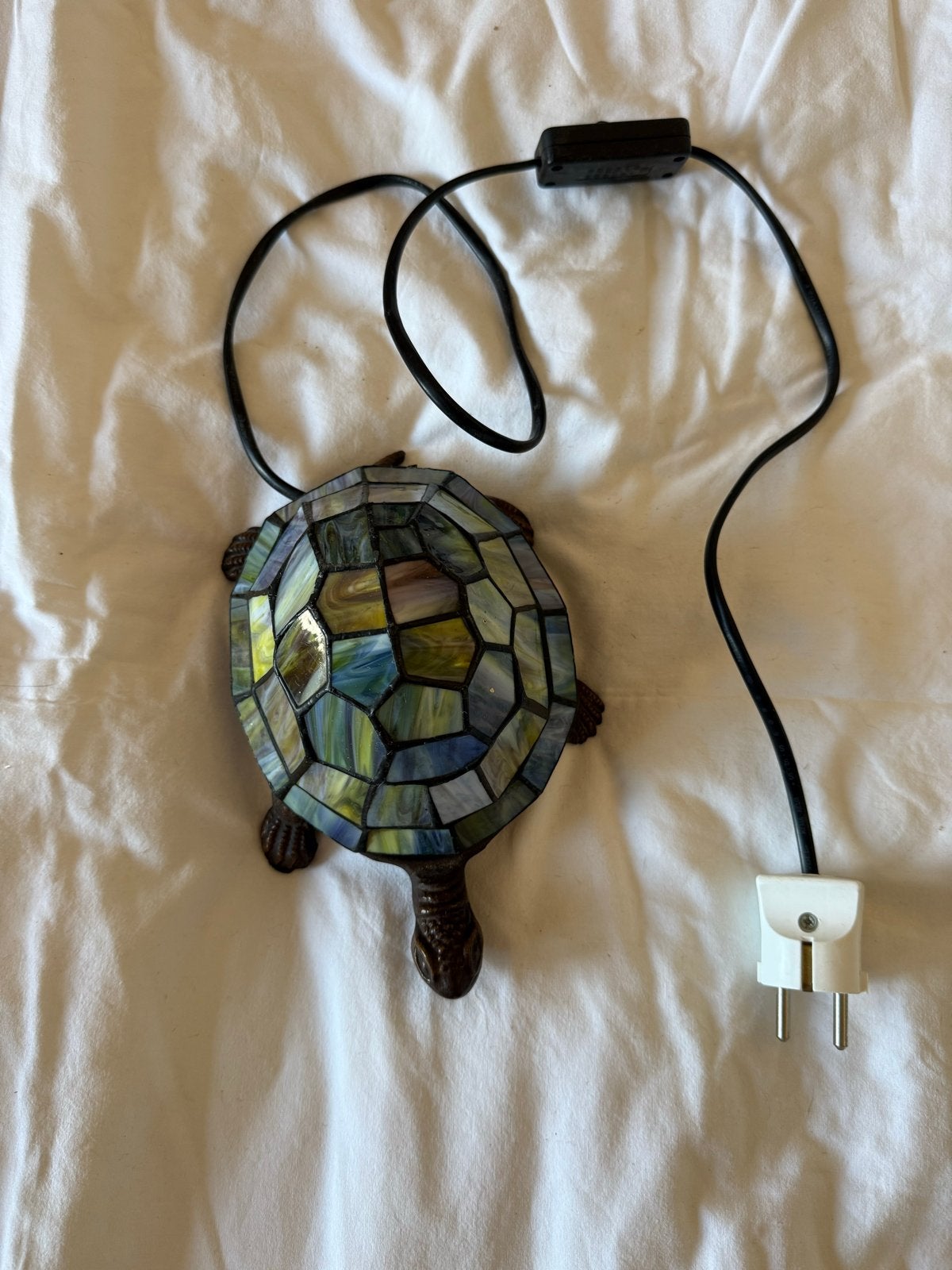 Uniek Tiffany Stijl Schildpad Kastlampje - Handgemaakt Glas, Huis en Inrichting, Met schakelaar, Overige merken, Gebruikt, Meerkleurig