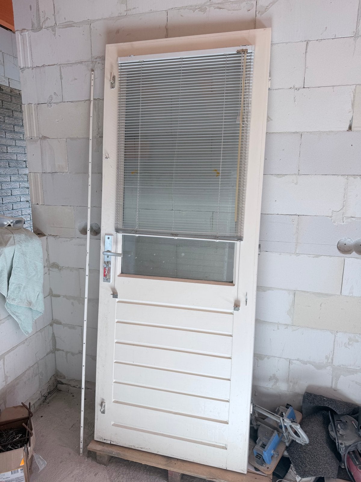Houten buitendeur met glas 830x 2105mm 38mm dikte, Ophalen, Gebruikt, 80 tot 100 cm, Buitendeur