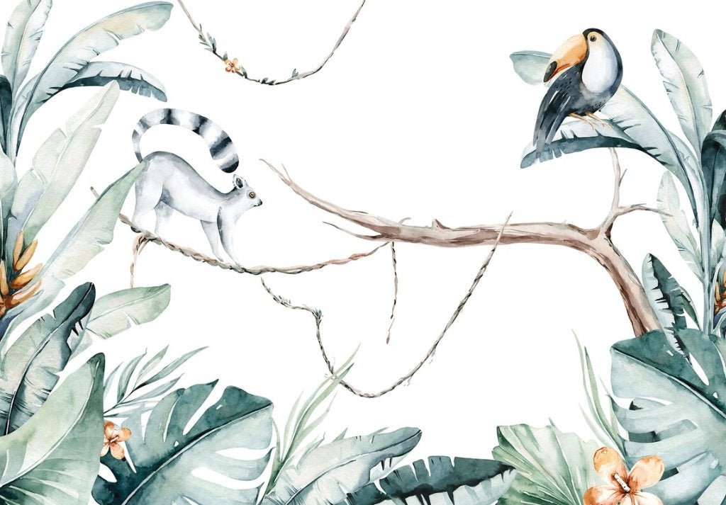 Babykamer vlies behang Aquarel Jungle Paradise Kinderkamer, Kinderen en Baby's, Verzenden, Nieuw