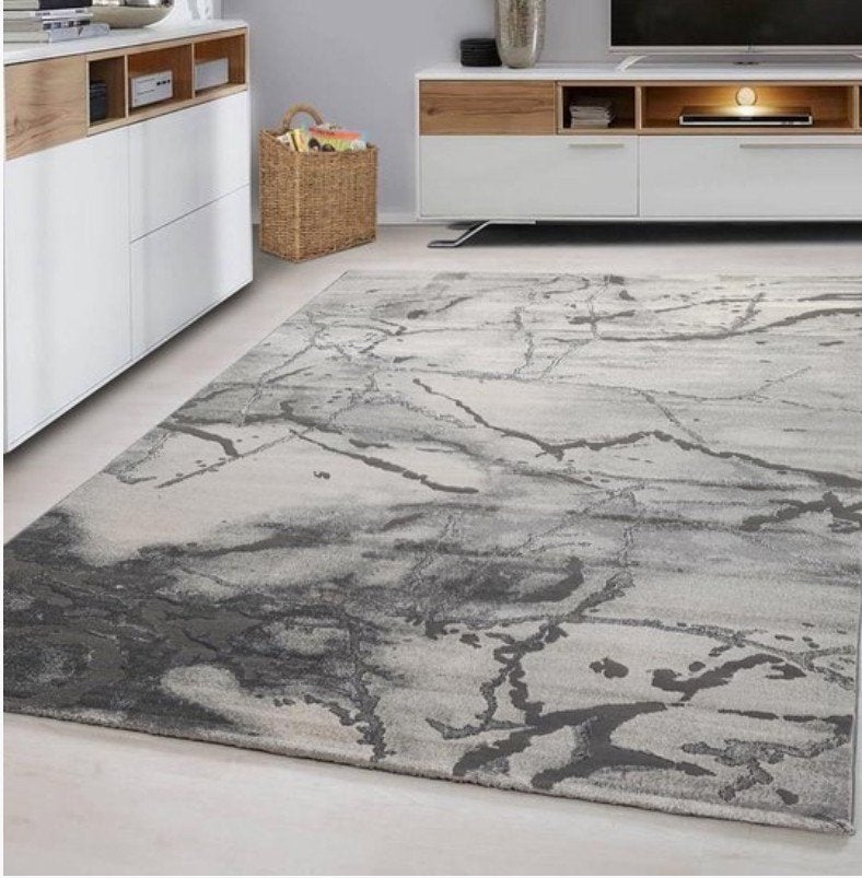 Sultanim Modern Grijs Marmer Design Vloerkleed 160x230, 150 tot 200 cm, Ophalen of Verzenden, Grijs, Rechthoekig
