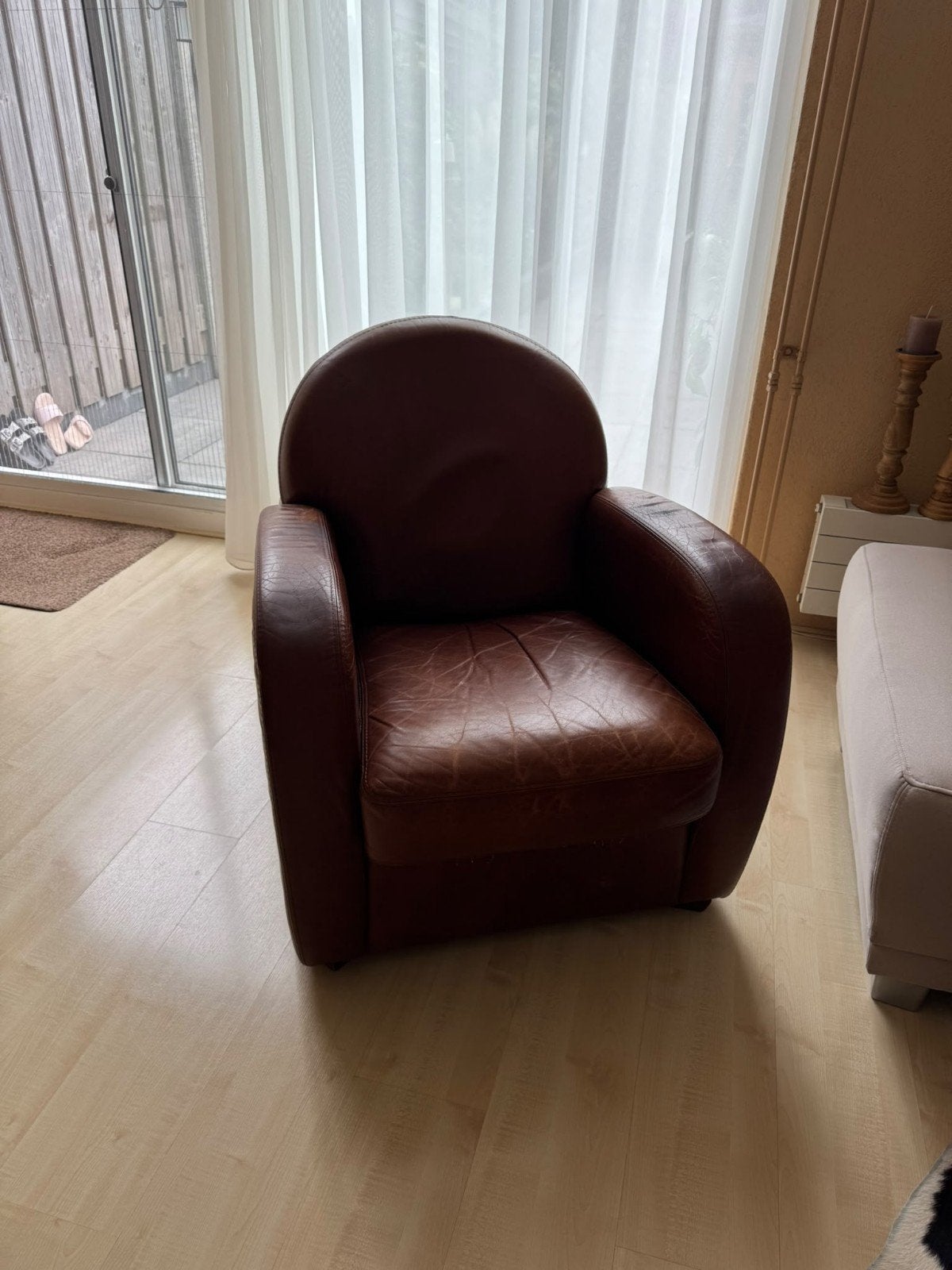 Comfortabele leren fauteuil - Bruin, Ophalen, Gebruikt, Klassiek, Comfortabel, 75 tot 100 cm