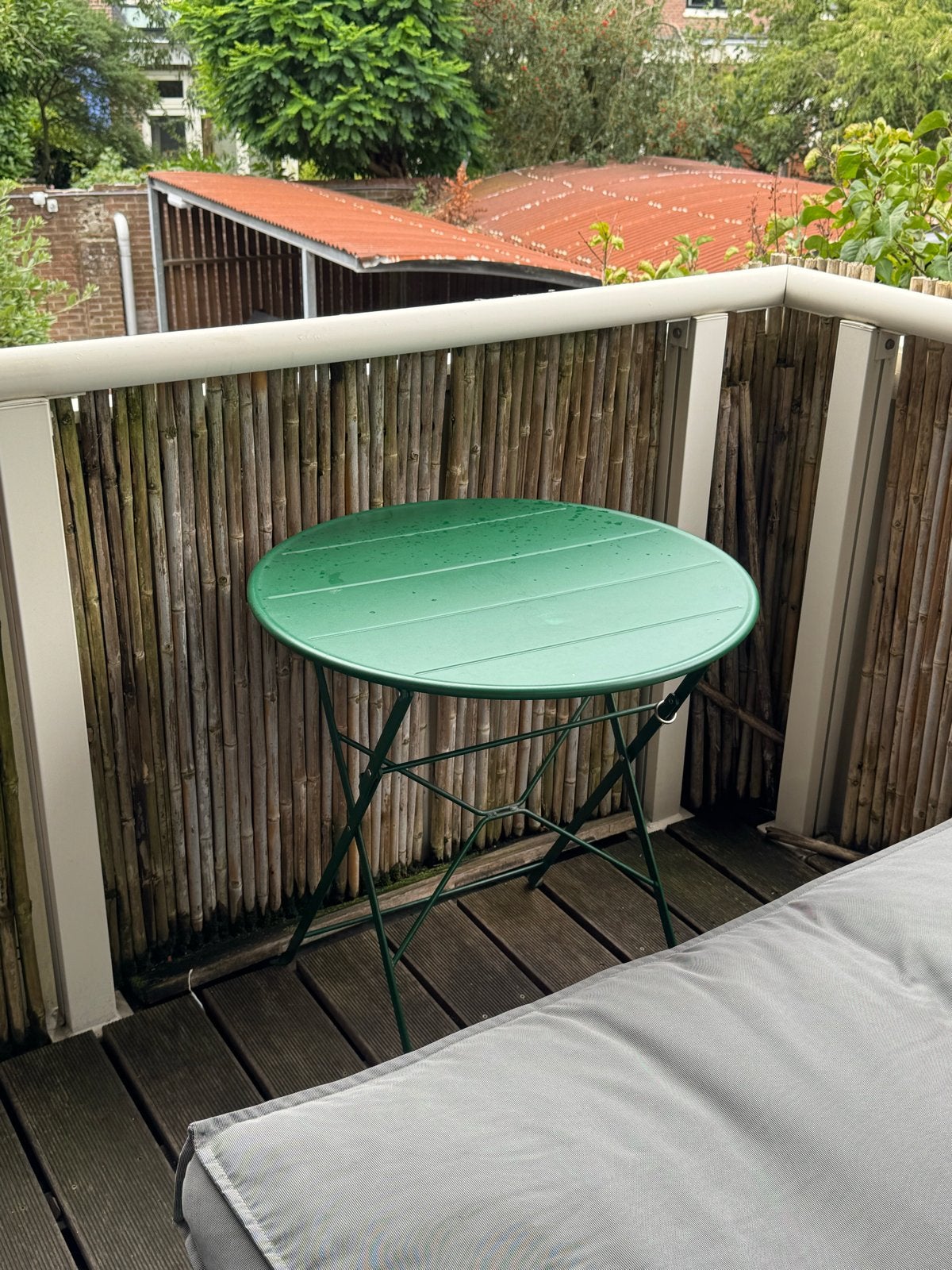 Groene metalen terras tafel - inklapbaar, Ophalen, Gebruikt, Rond, Metaal