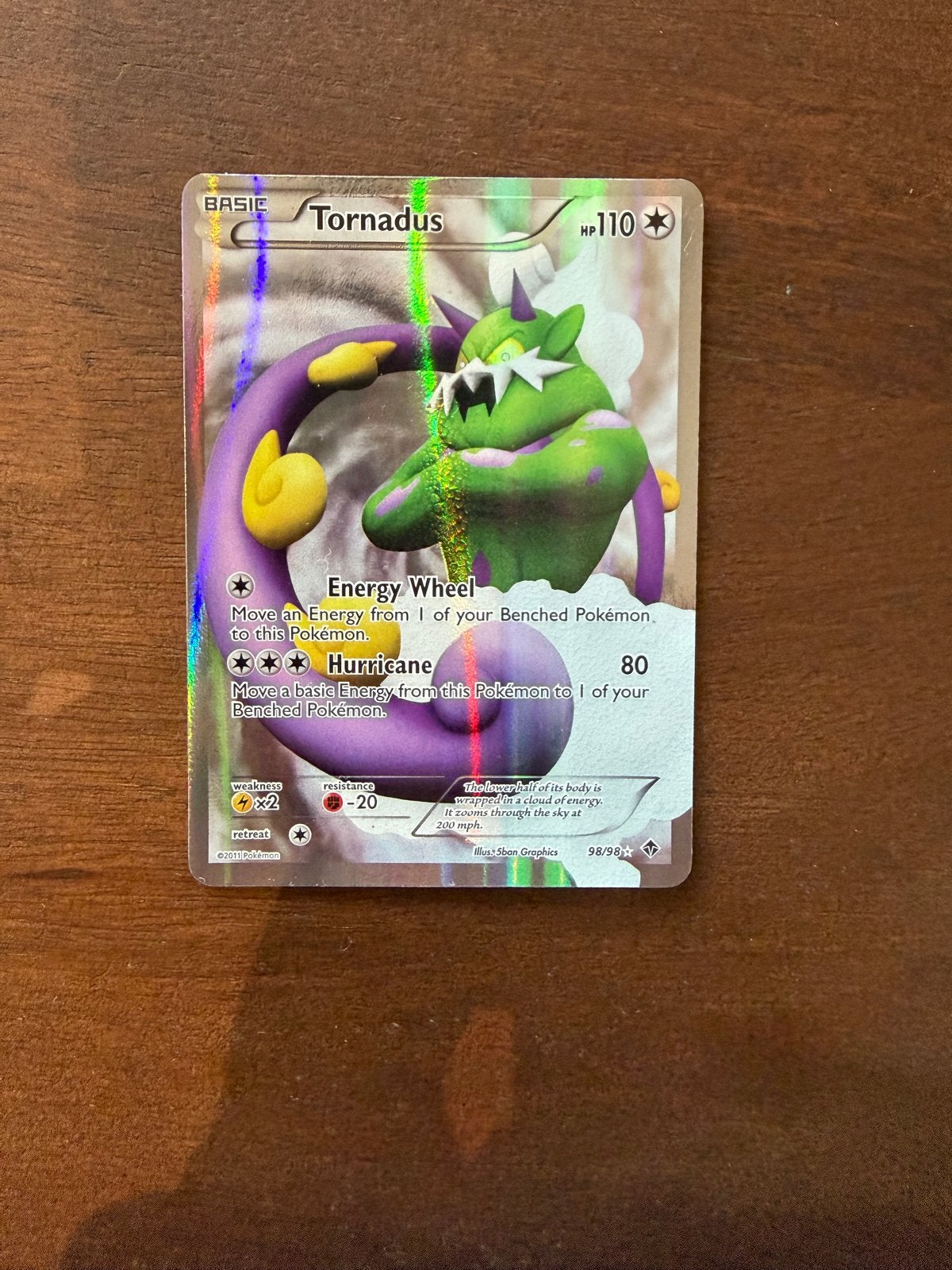 Tornadus Pokémon Kaart (2011) - Zeldzaam en Glanzend, Ophalen of Verzenden, Zo goed als nieuw, Losse kaart, Foil