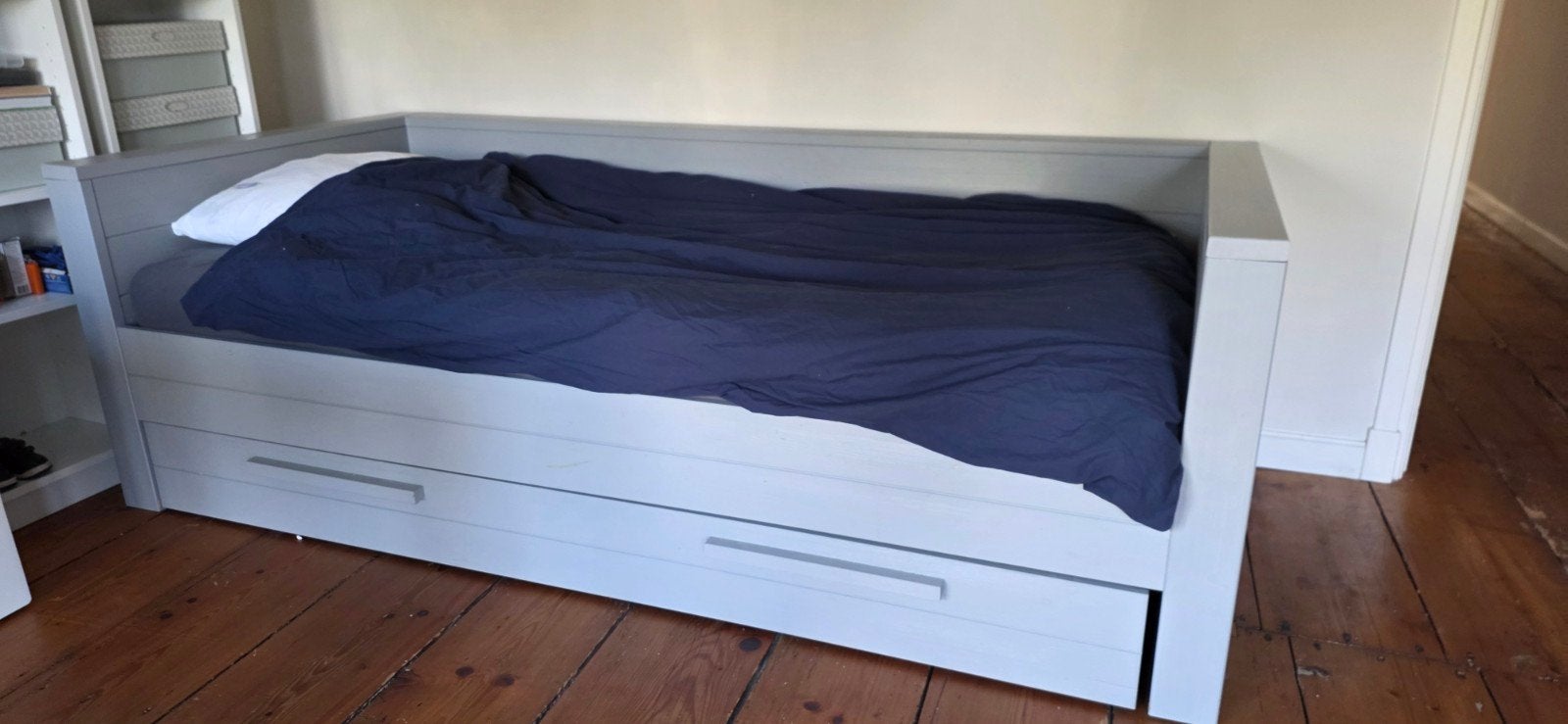 Woood massief houten bedbank met opberglade, Ophalen, Gebruikt, 90 cm, Eenpersoons