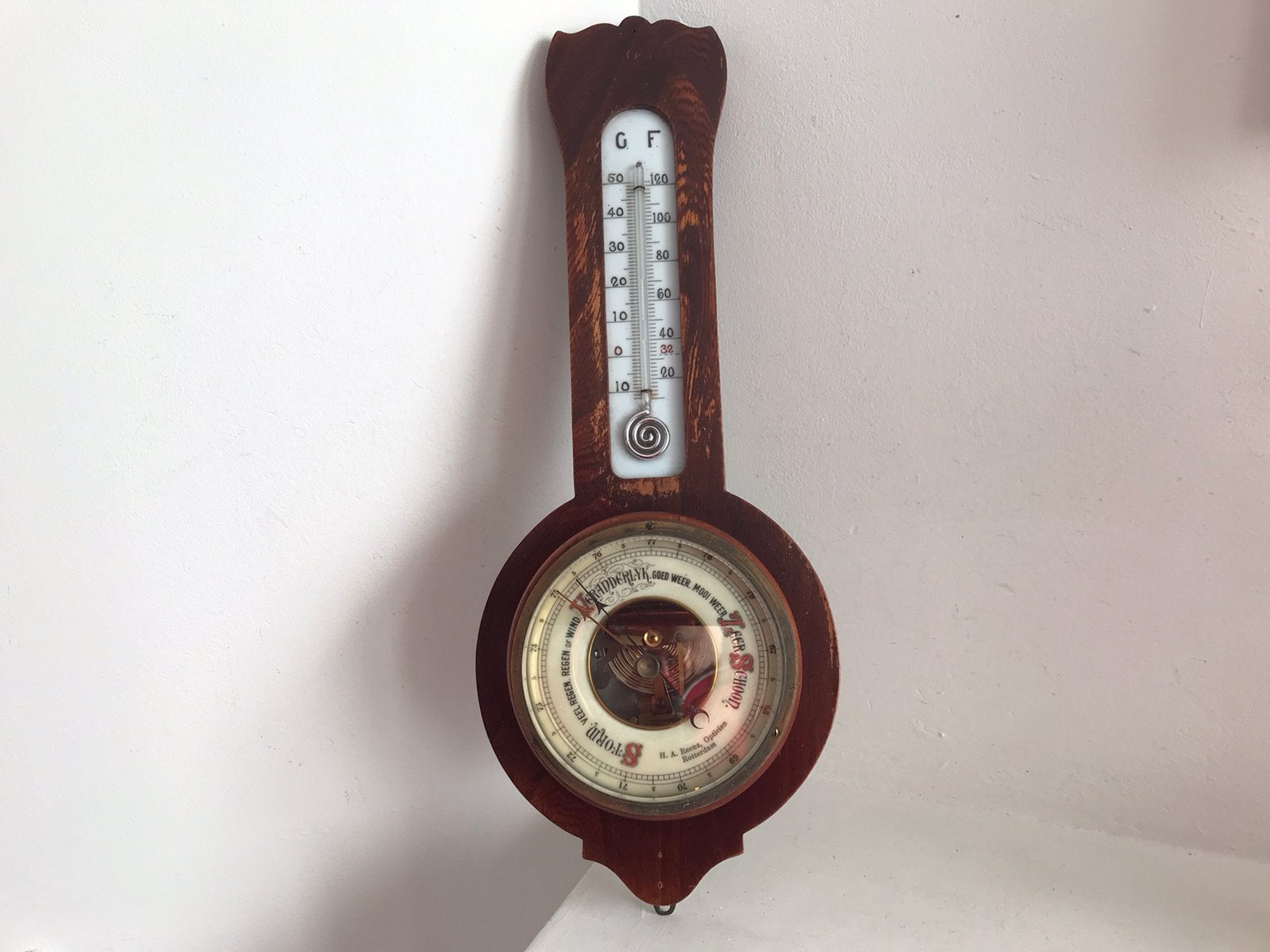 Barometer met kwik thermometer H.A. Reens opticiën Rotterdam, Ophalen of Verzenden, Gebruikt, Barometer