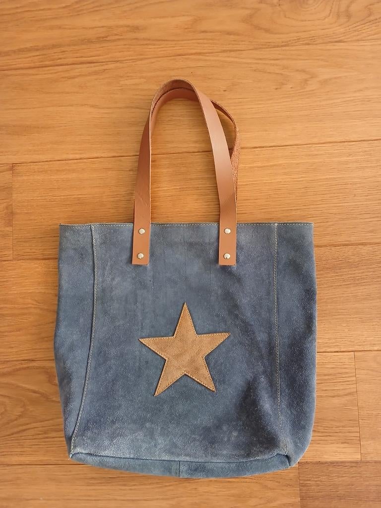 Blauwe suède tas, Ophalen of Verzenden, Gebruikt, Blauw, Shopper