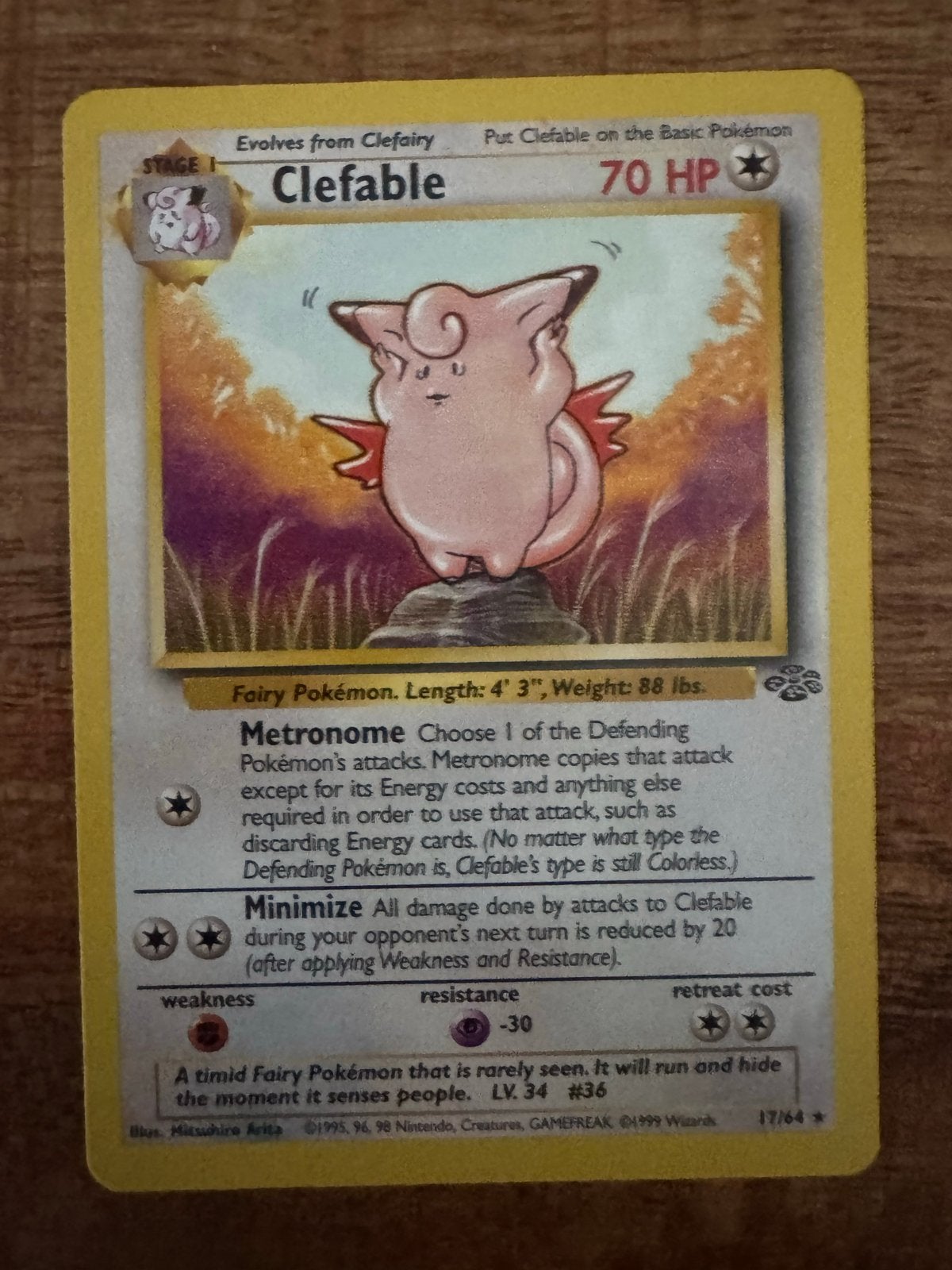 Pokémon Kaart Clefable 17/64 Jungle Set WOTC, Ophalen of Verzenden, Losse kaart
