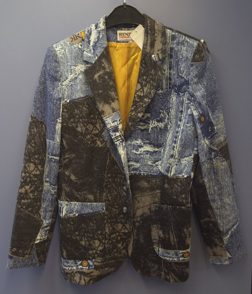 Renzo Sport bijzondere blazer maat 38 – denim print – 52024, Maat 38/40 (M), Blauw, ., Ophalen of Verzenden