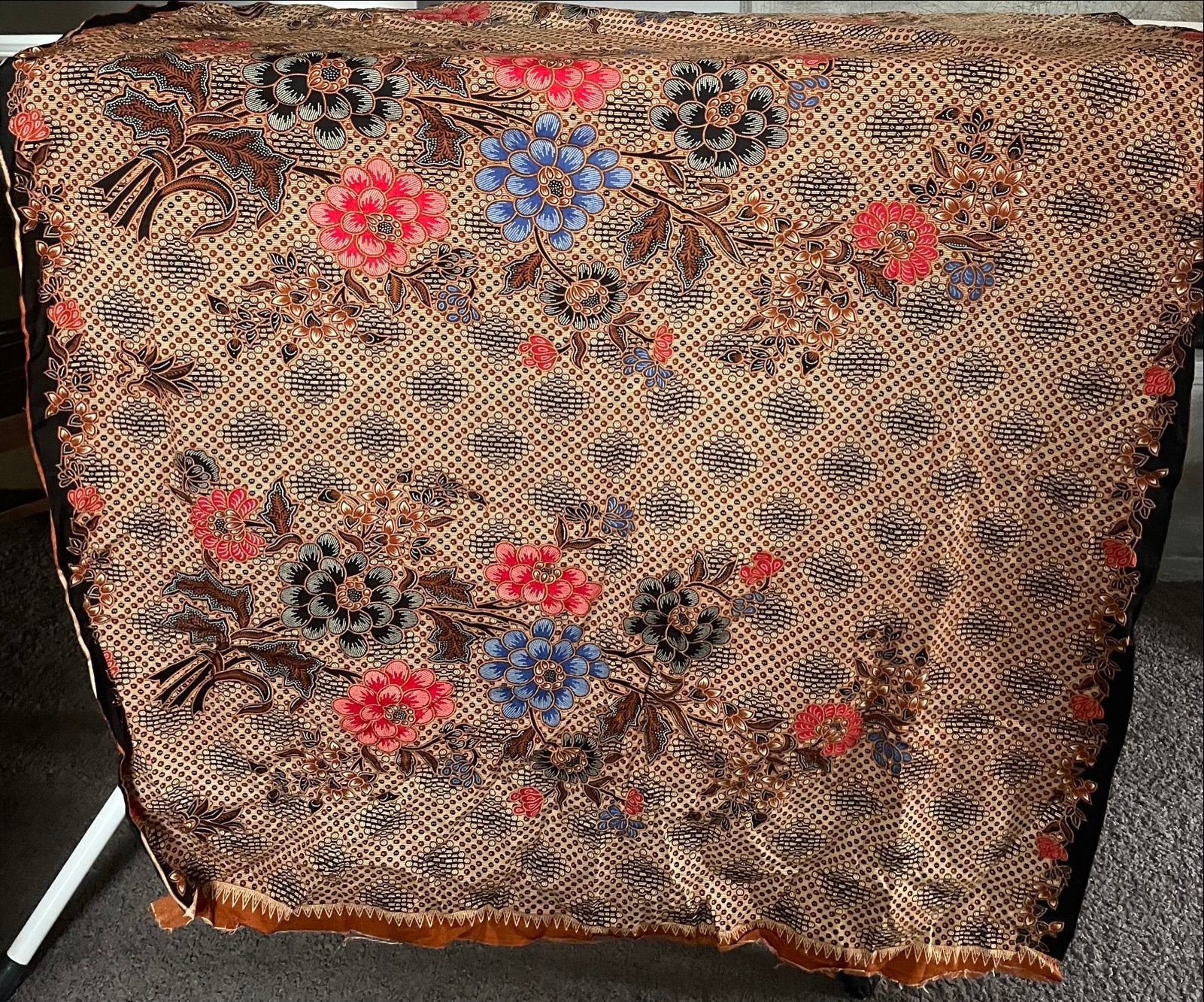 Vintage Batik Stof met Bloemenpatroon, Ophalen of Verzenden