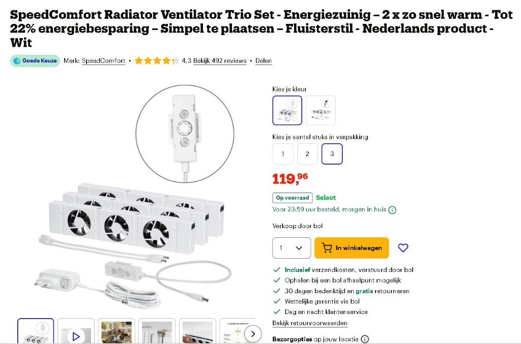 SpeedComfort Radiator ventilator Set met 3 stuks, Doe-het-zelf en Verbouw, Verwarming en Radiatoren, Minder dan 30 cm, Verzenden