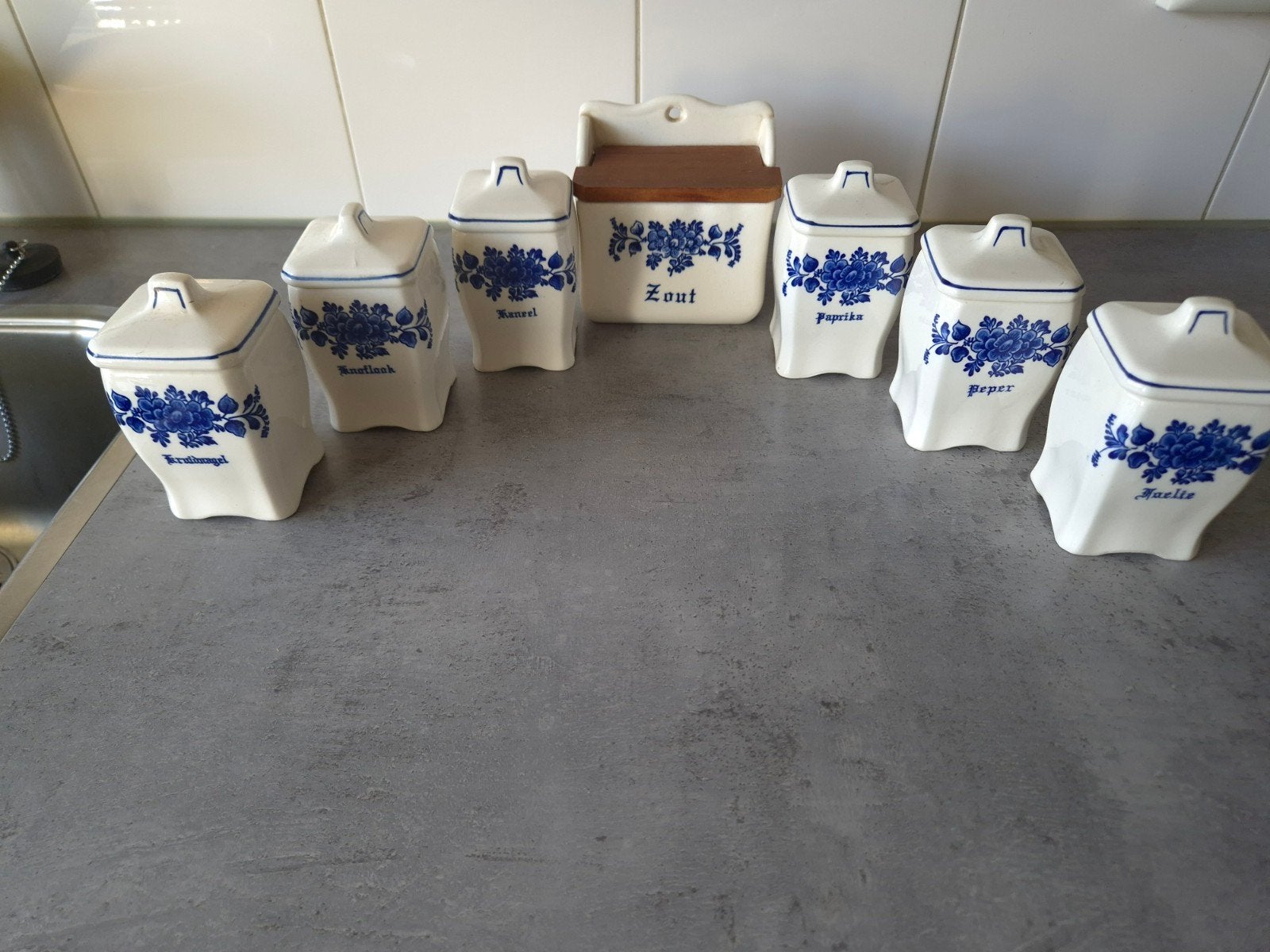 Prachtige set vintage Delfts blauwe kruidenpotjes, Ophalen of Verzenden