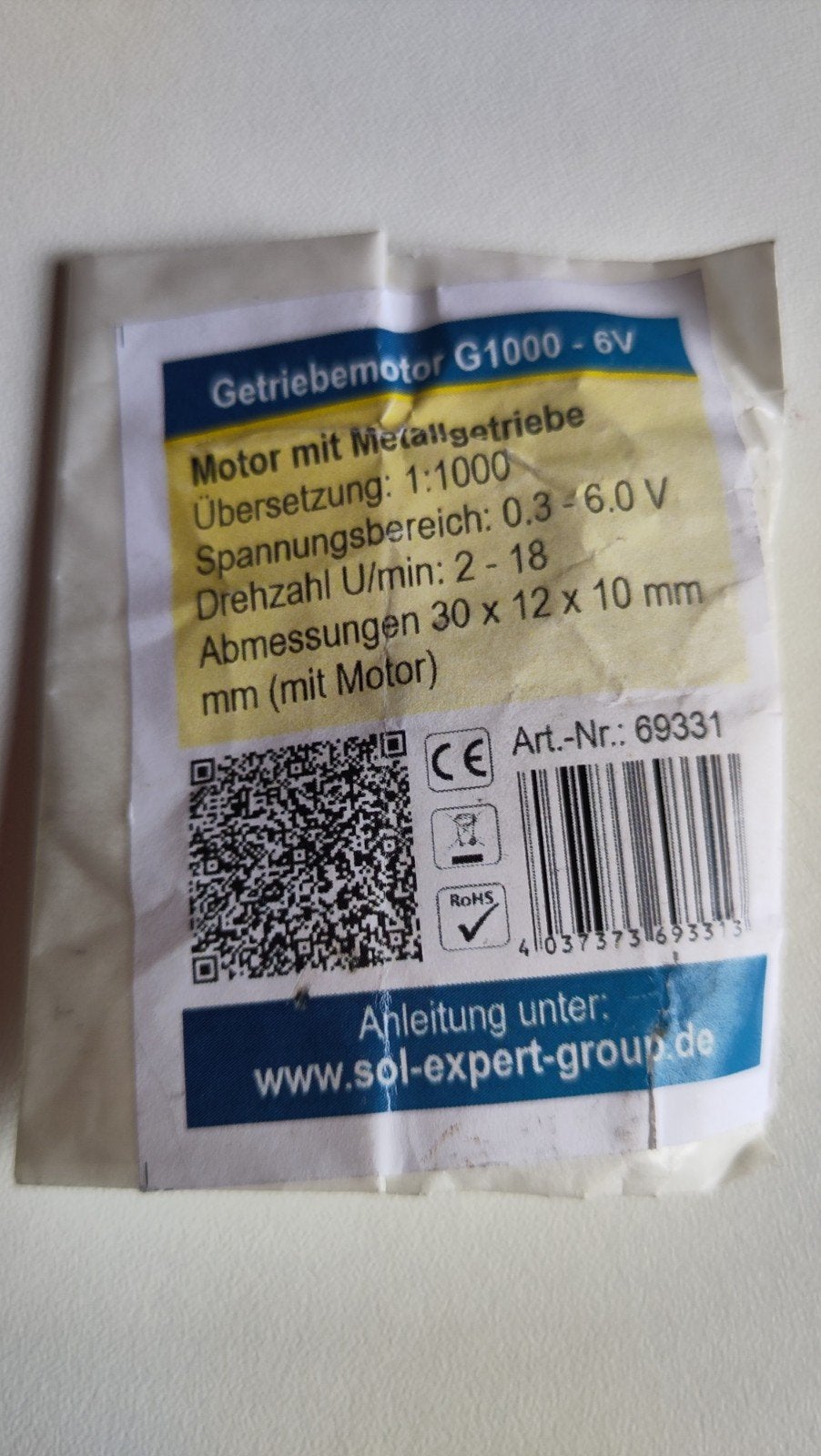 Mini getriebemotor G1000 – 6V met met. tandwielkast (1:10), Ophalen of Verzenden, Nieuw